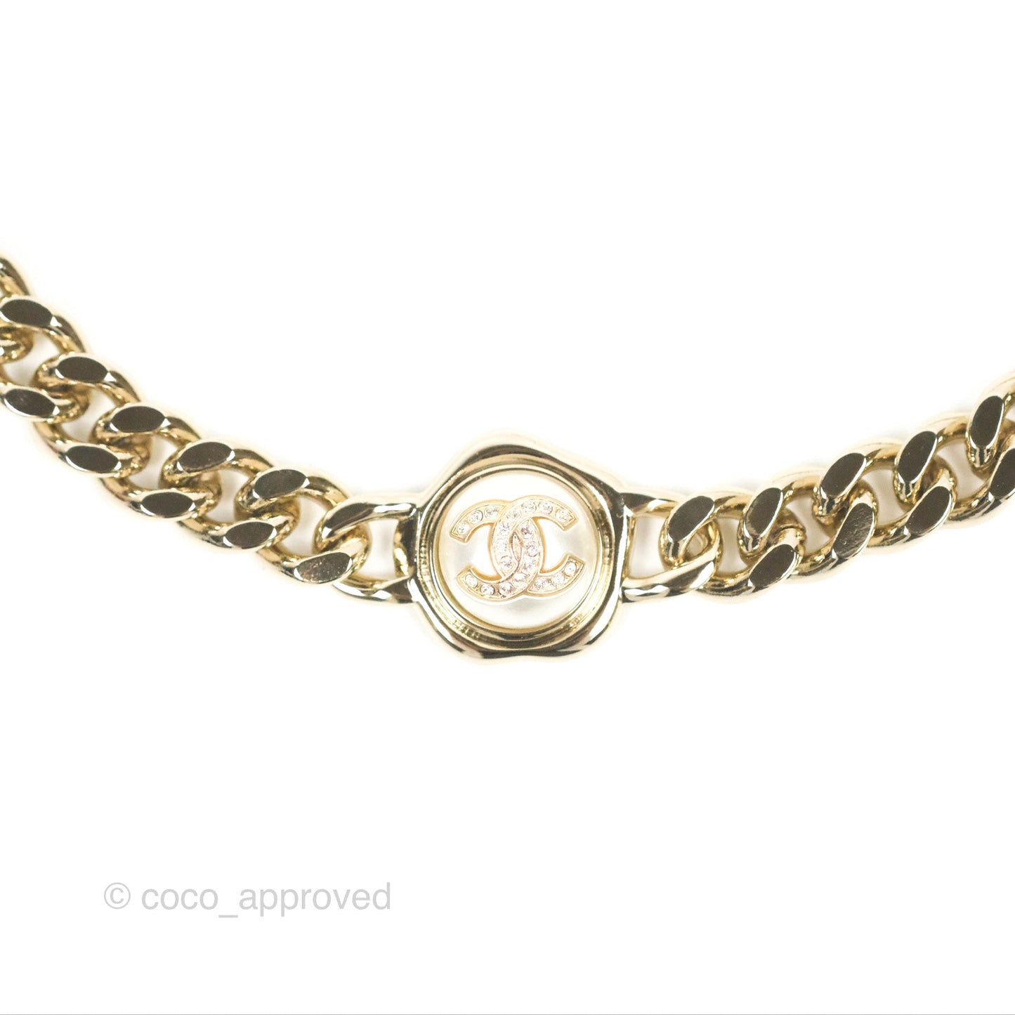 Chanel Chain Pearl CC Choker Gold Tone 22S