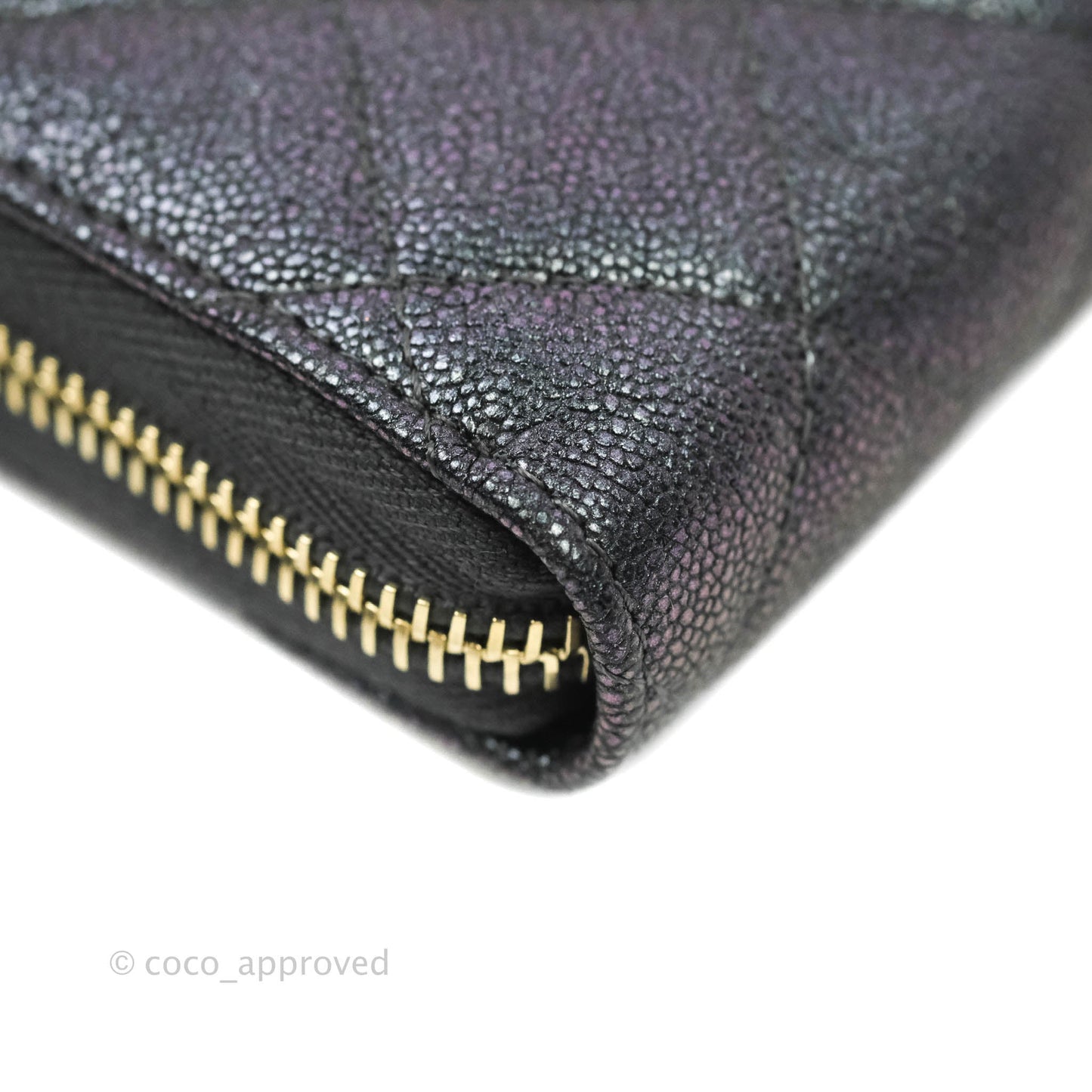 Chanel Quilted Zip Around Travel Wallet Iridescent Black Caviar Gold Hardware 19S