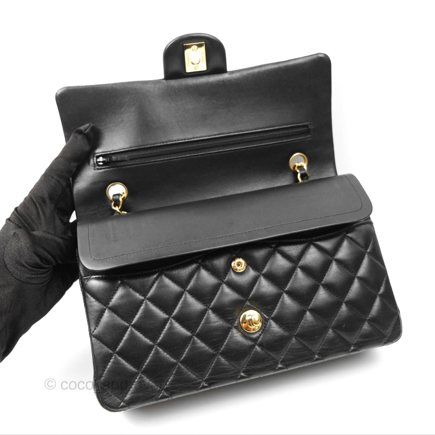 Chanel Classic M/L Medium Flap Quilted Black Lambskin Gold Hardware