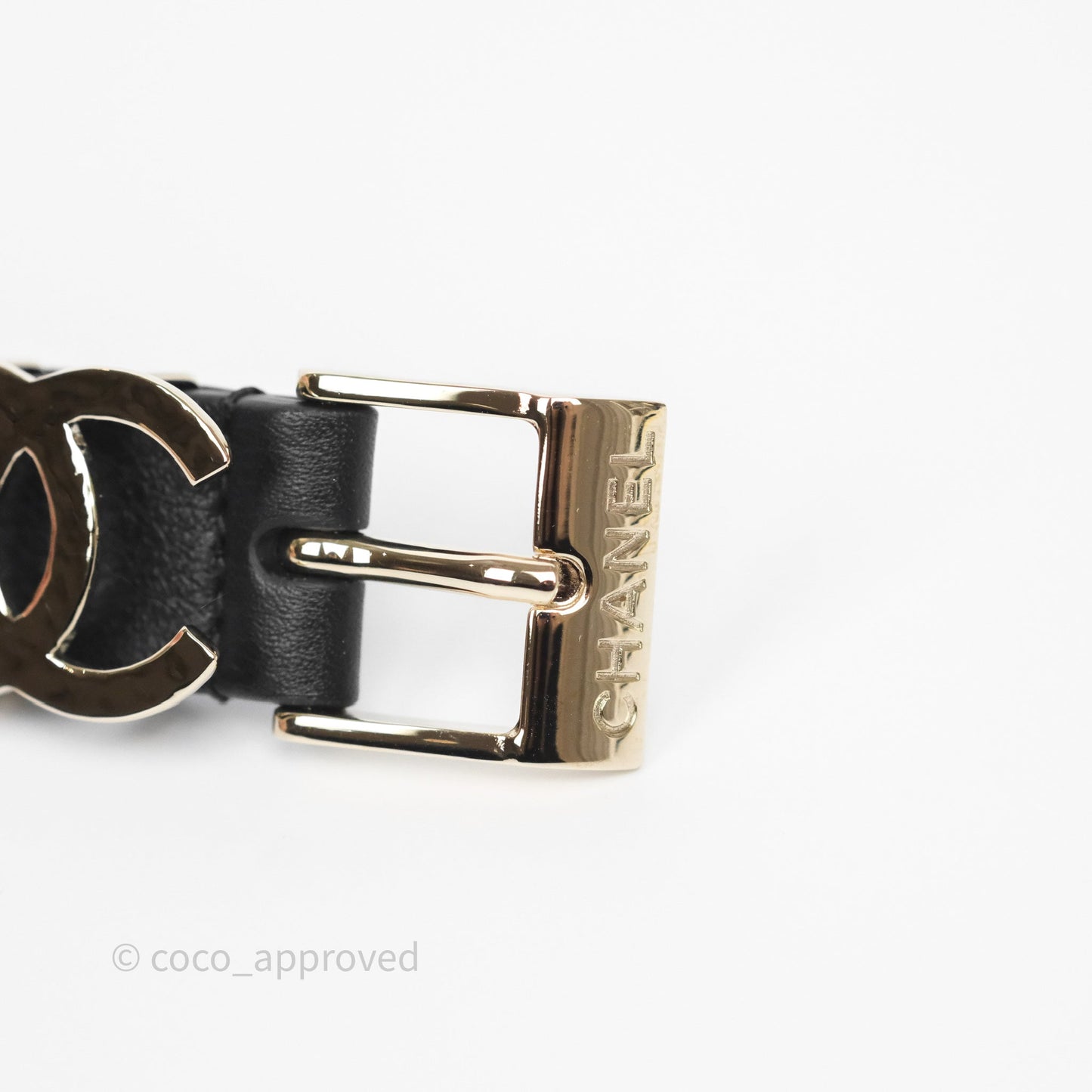 Chanel CC Woven Chain Black Leather Belt Gold Hardware 22C