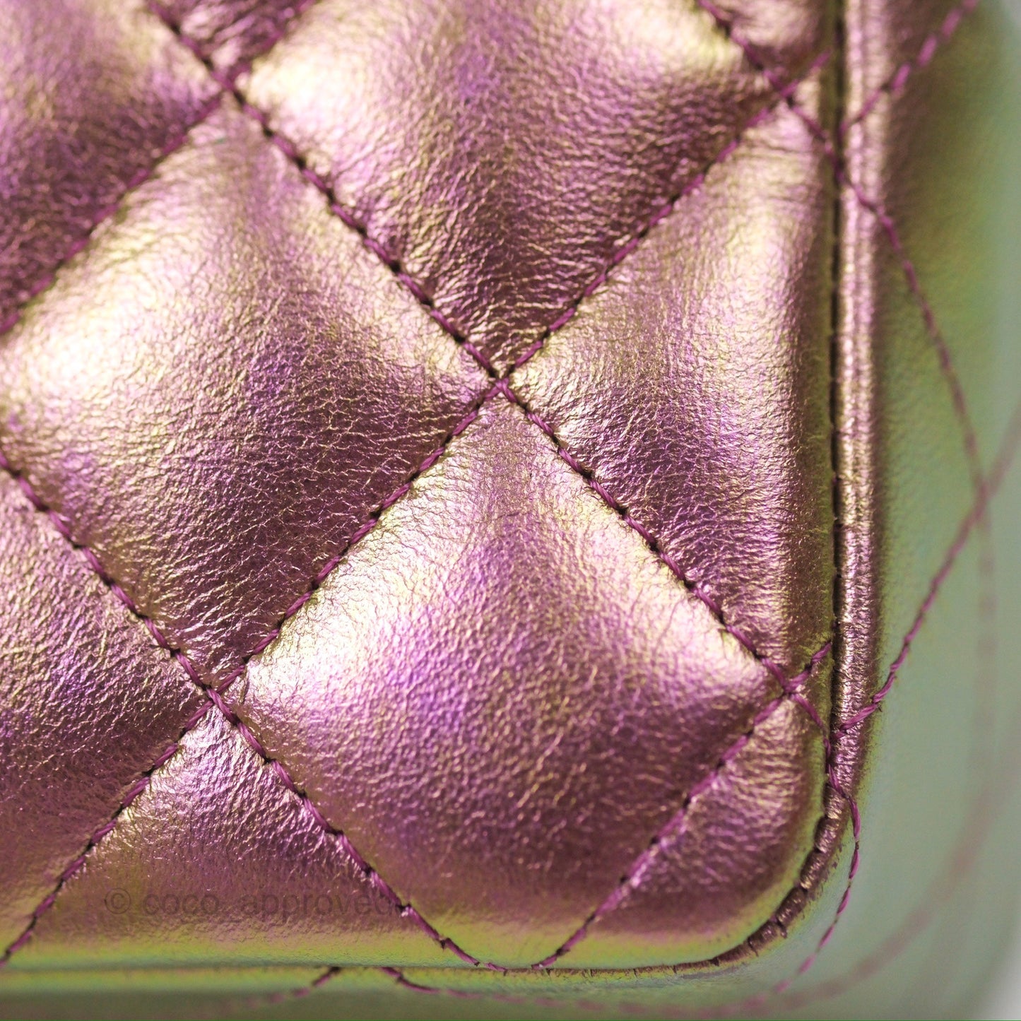 Chanel Classic Quilted Mini Rectangular Flap Metallic Purple Calfskin Gold Hardware