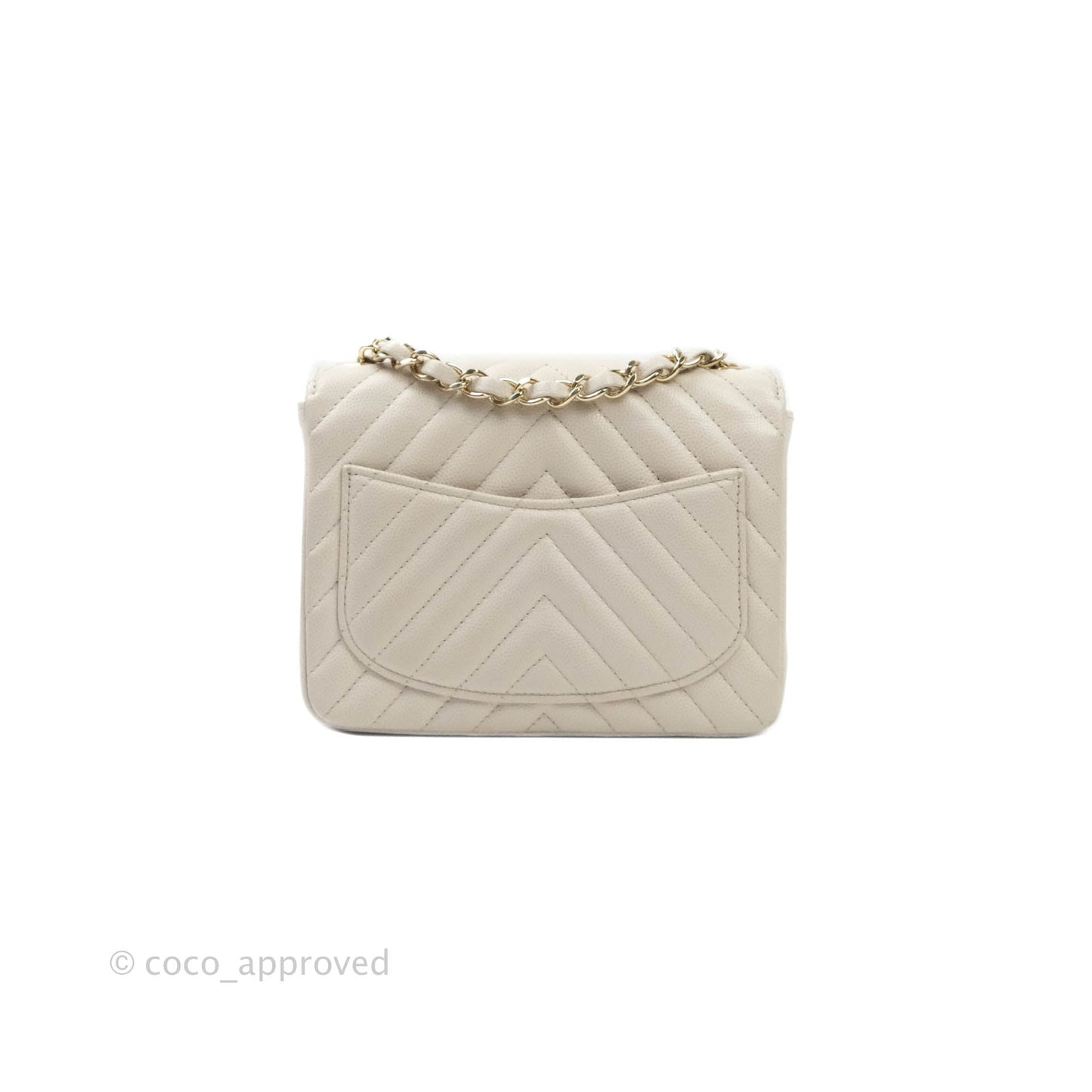 Chanel Mini Square Chevron Ivory Stone Caviar Gold Hardware 18B
