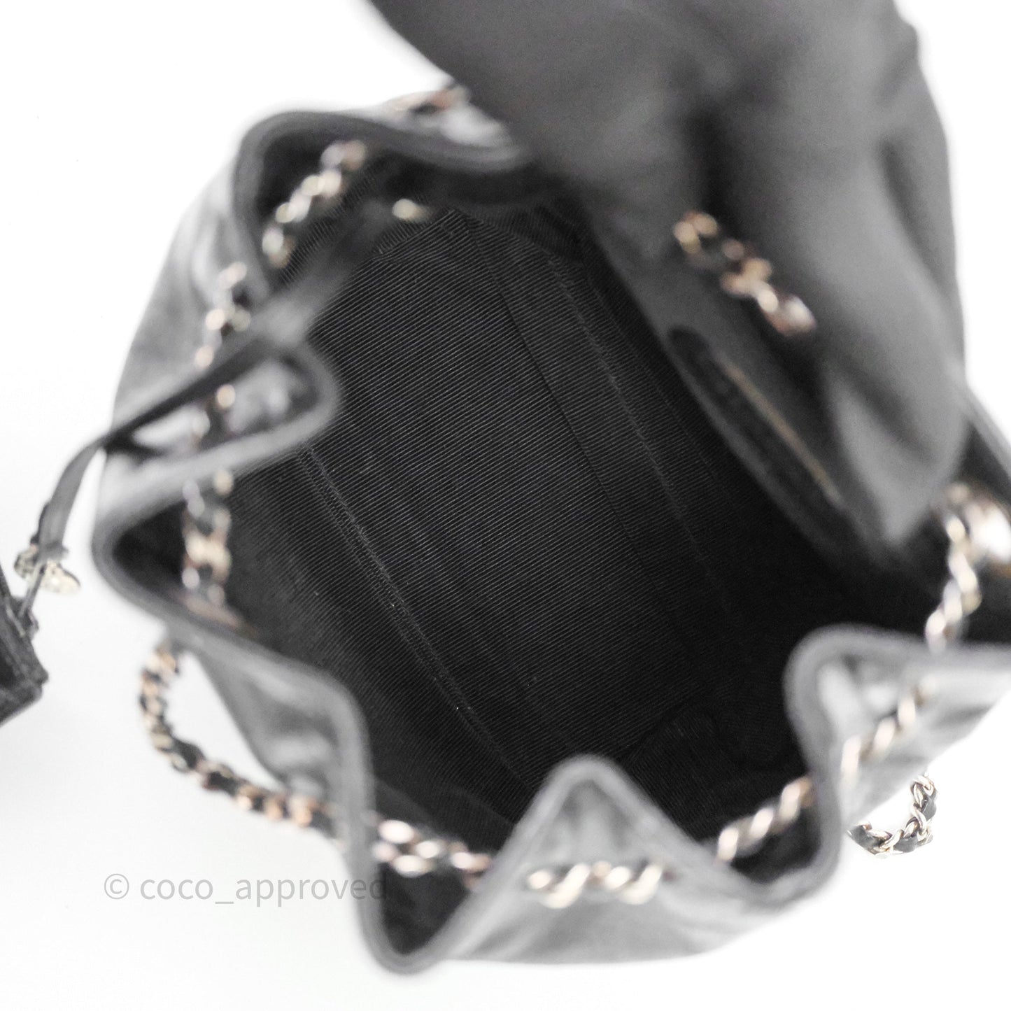 Chanel Vintage CC Drawstring Bag Black Calfskin Silver Hardware