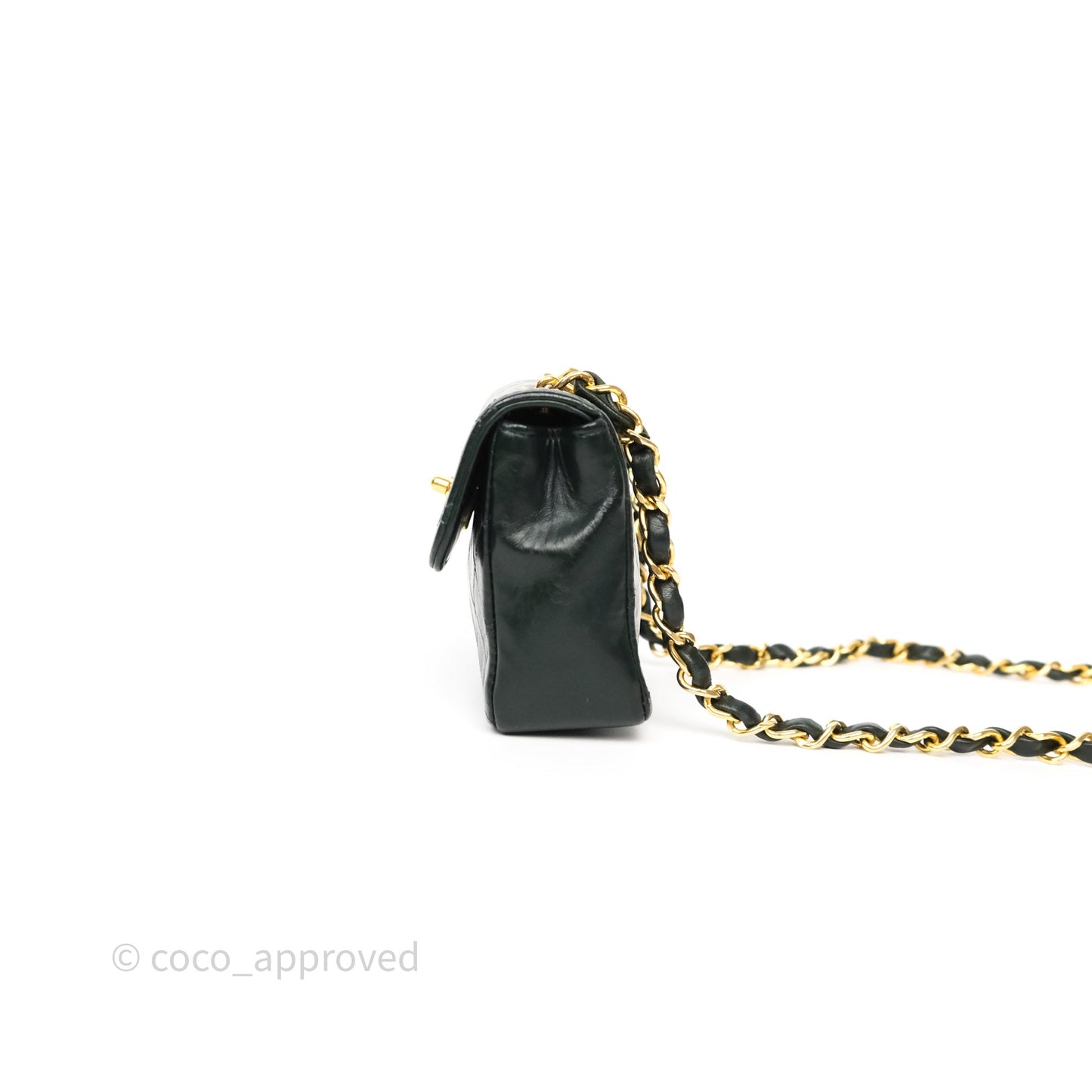 Chanel Vintage Mini Flap Bag Dark Green Lambskin Gold Hardware