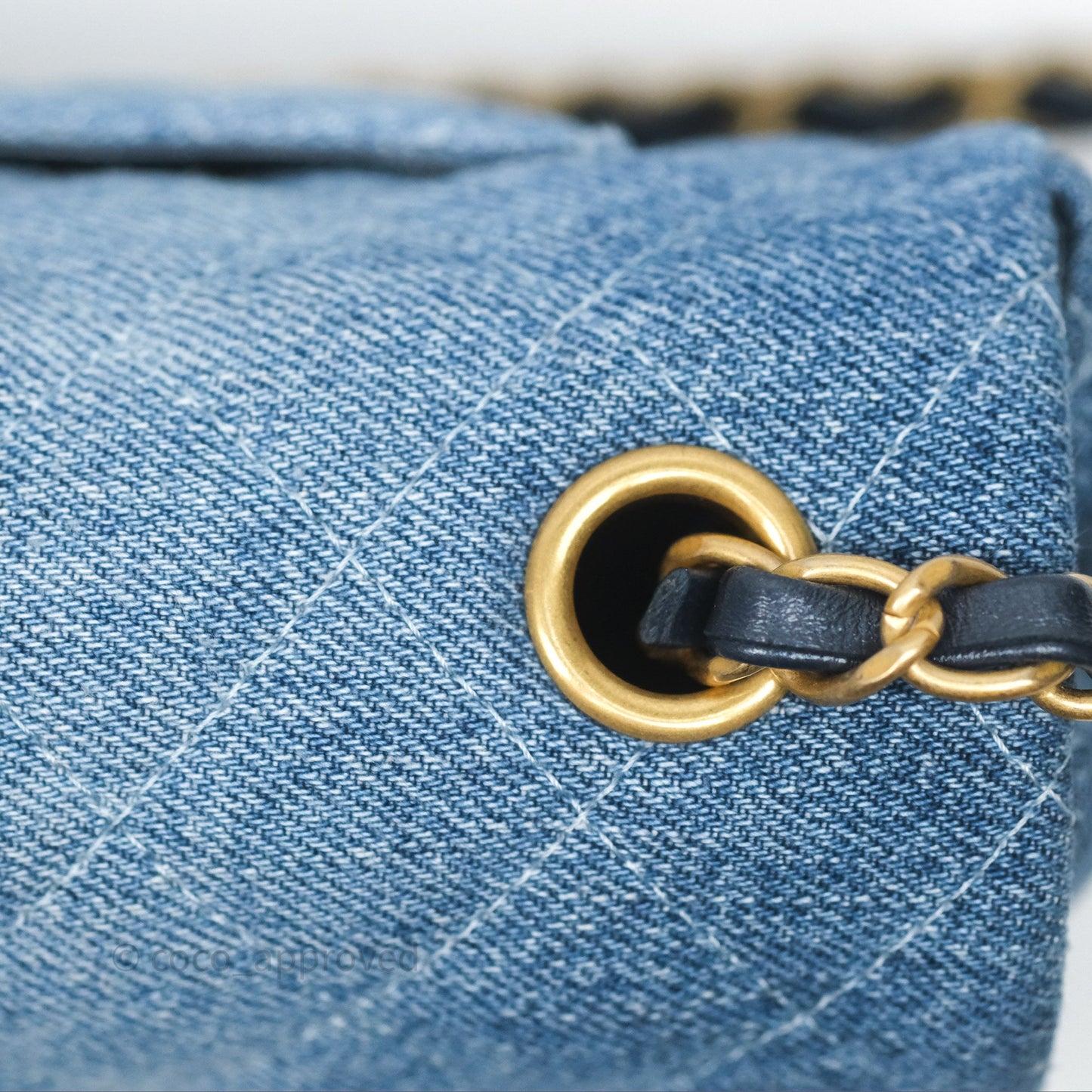 Chanel Quilted Mini Rectangular Flap Denim Aged Gold Hardware