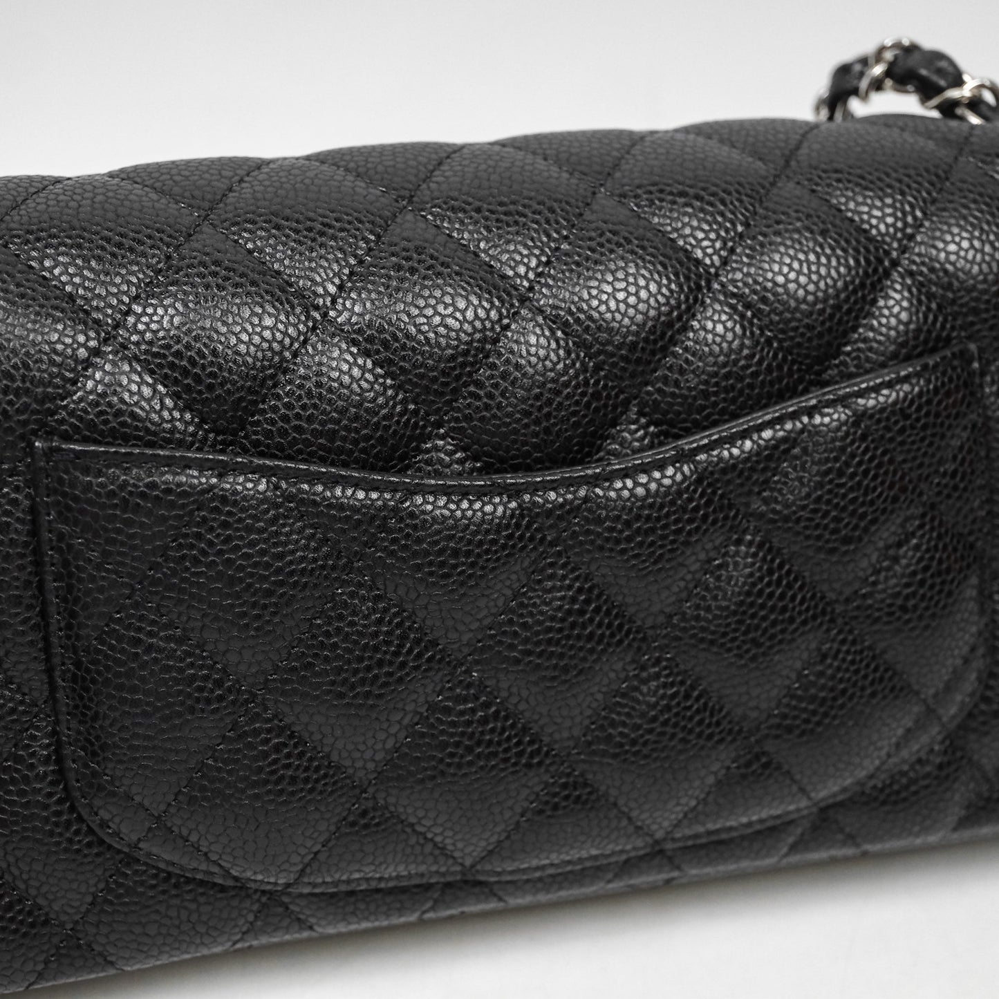 Chanel East West Flap Bag Black Caviar Silver Hardware