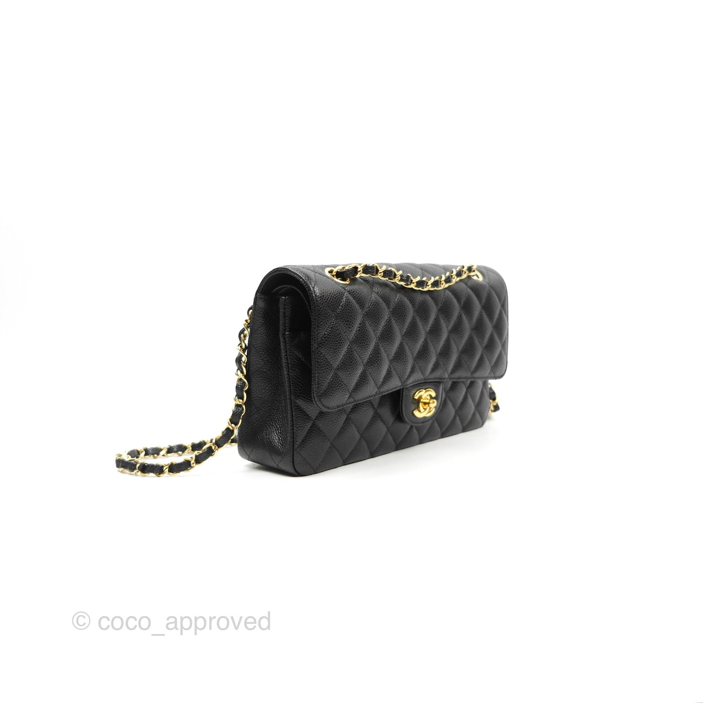 Chanel Classic M/L Medium Flap Quilted Black Caviar Gold Hardware