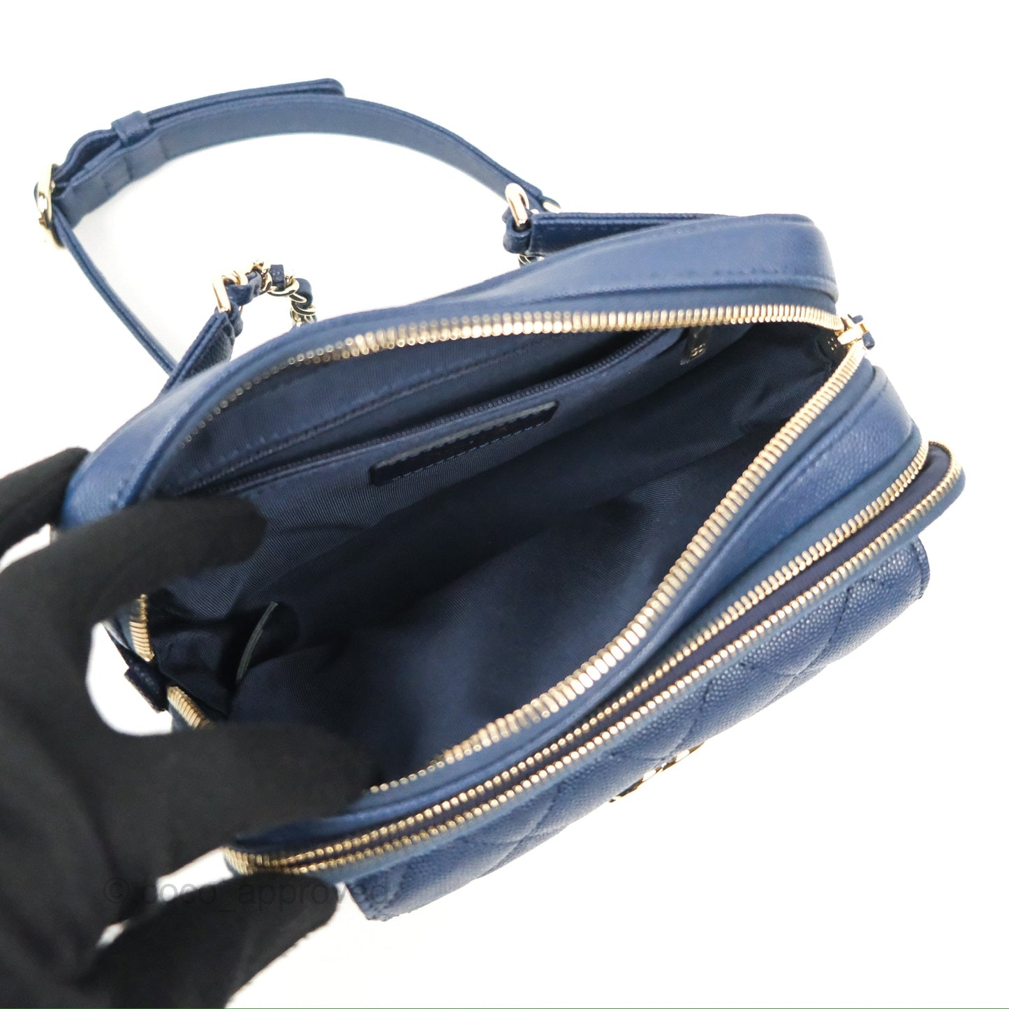 Chanel Quilted Caviar Waist Bag Navy Gold Hardware With Detachable Pouch