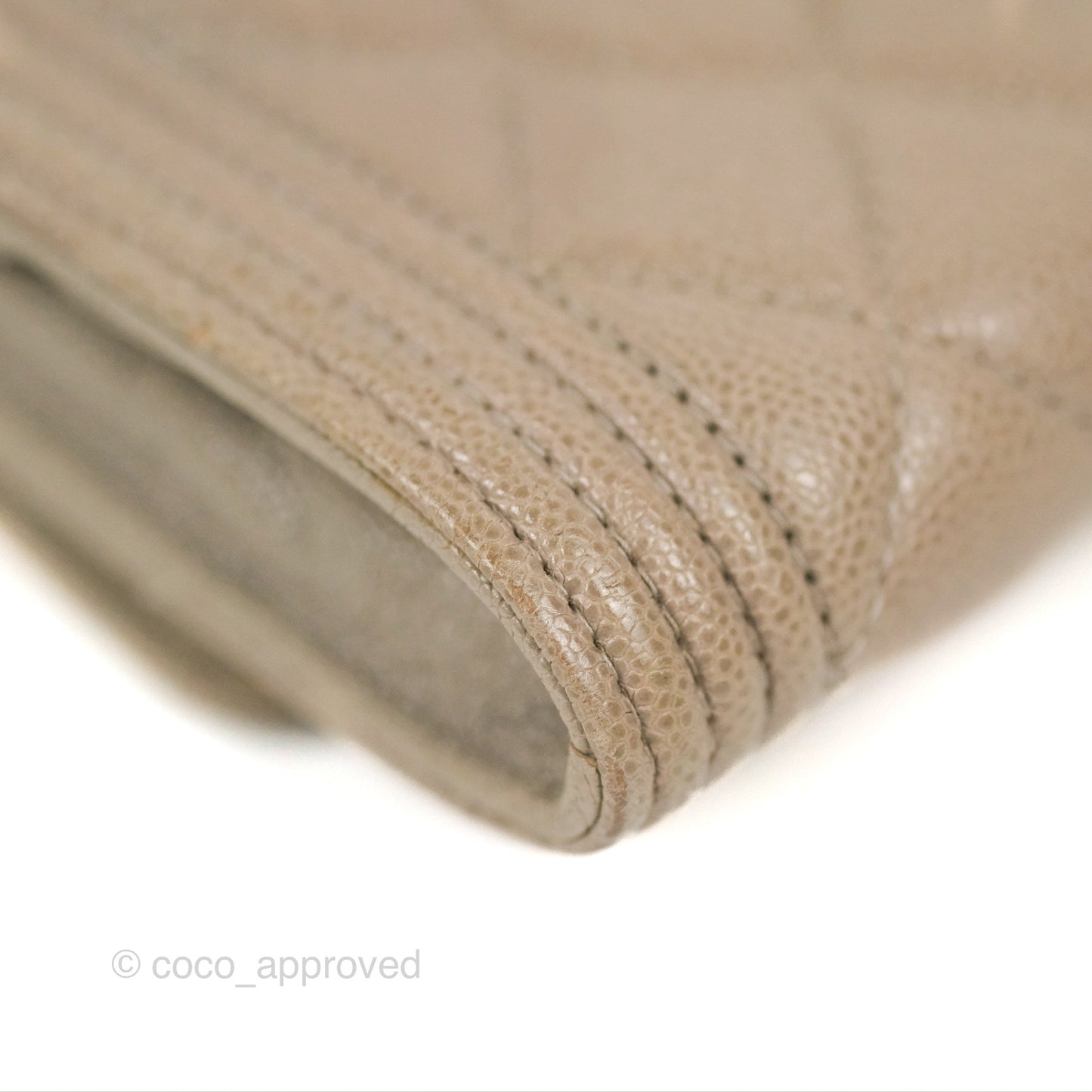 Chanel Quilted Boy Flap Card Holder Taupe Grey Caviar Aged Gold Hardware