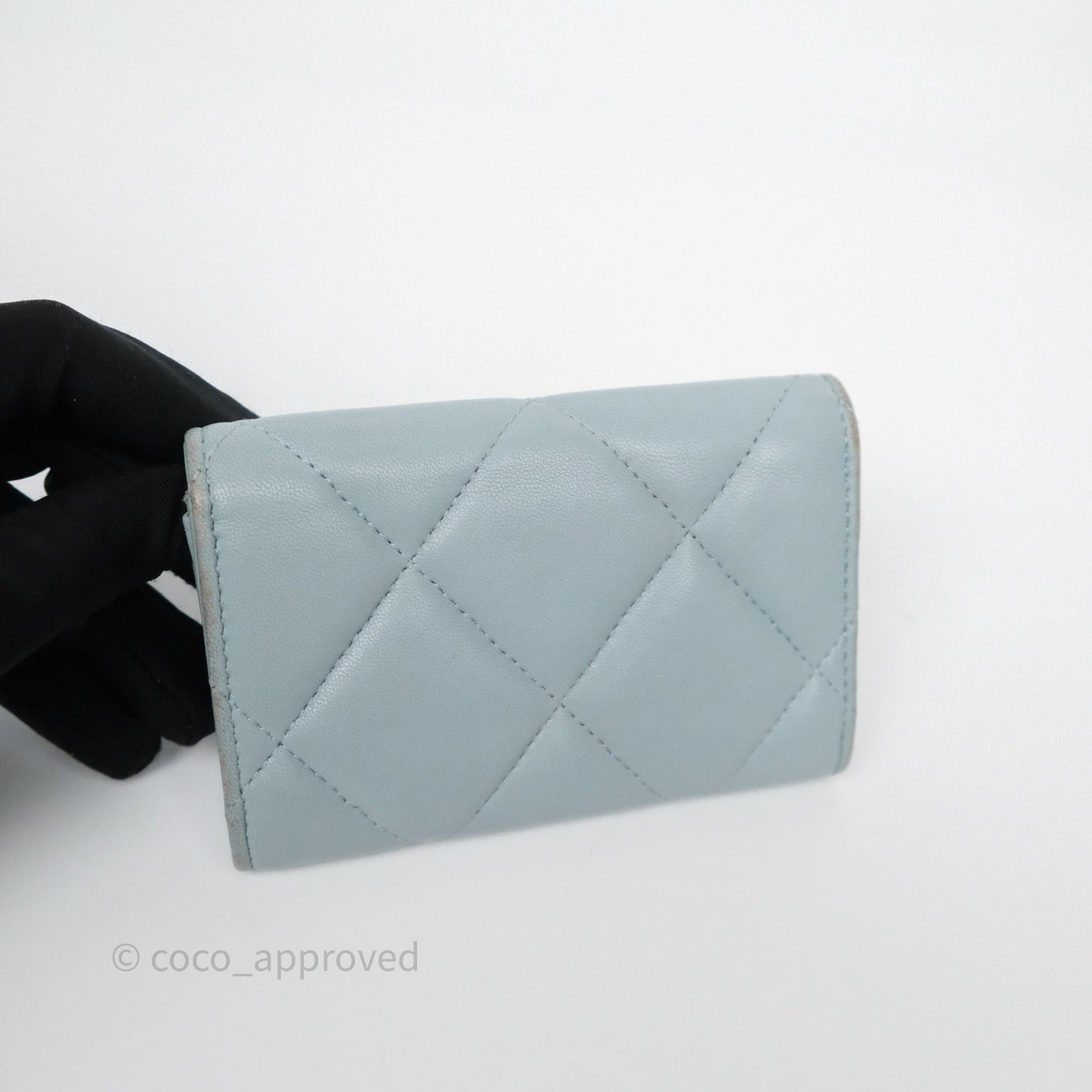 Chanel 19 Flap Card Holder Light Blue Lambskin