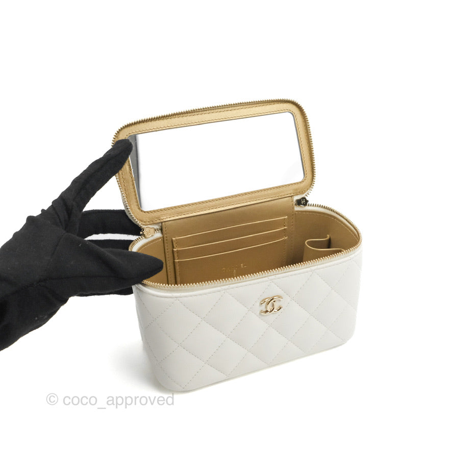 Chanel Ball Crush Vanity with Chain White Lambskin Gold Hardware