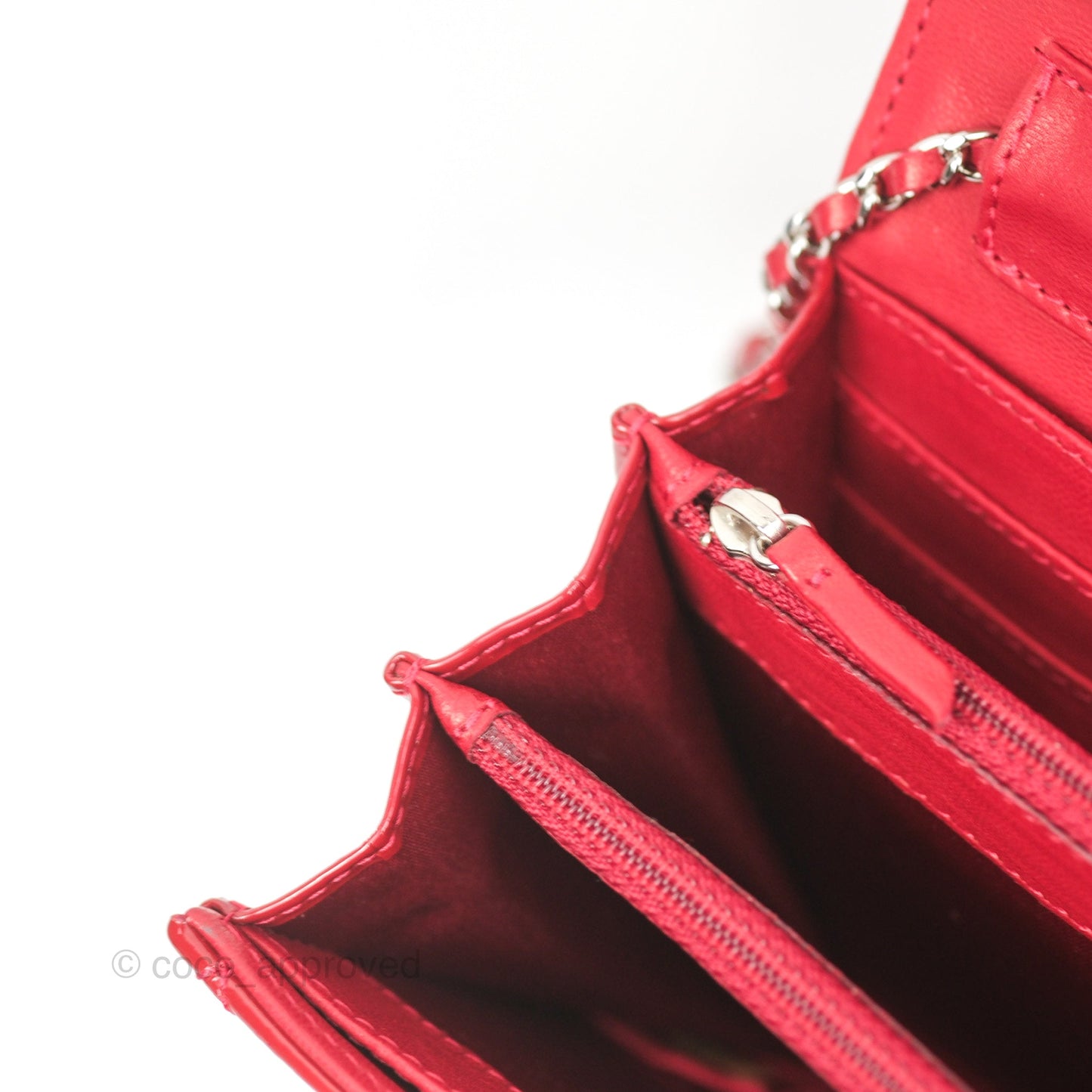 Chanel Brilliant East West Flap Clutch with Chain Red Patent Silver Hardware