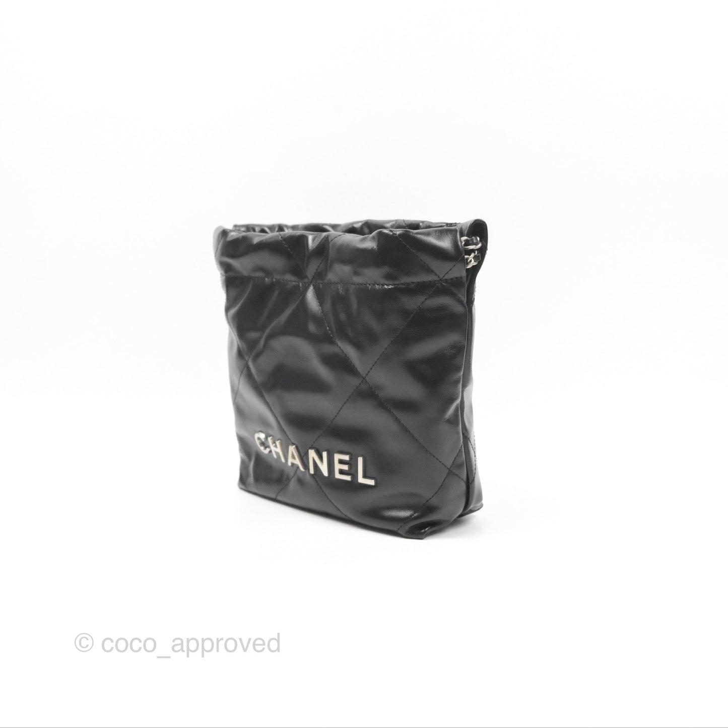 Chanel 22 Mini Bag Black Shiny Crumpled Calfskin Matte Silver Hardware