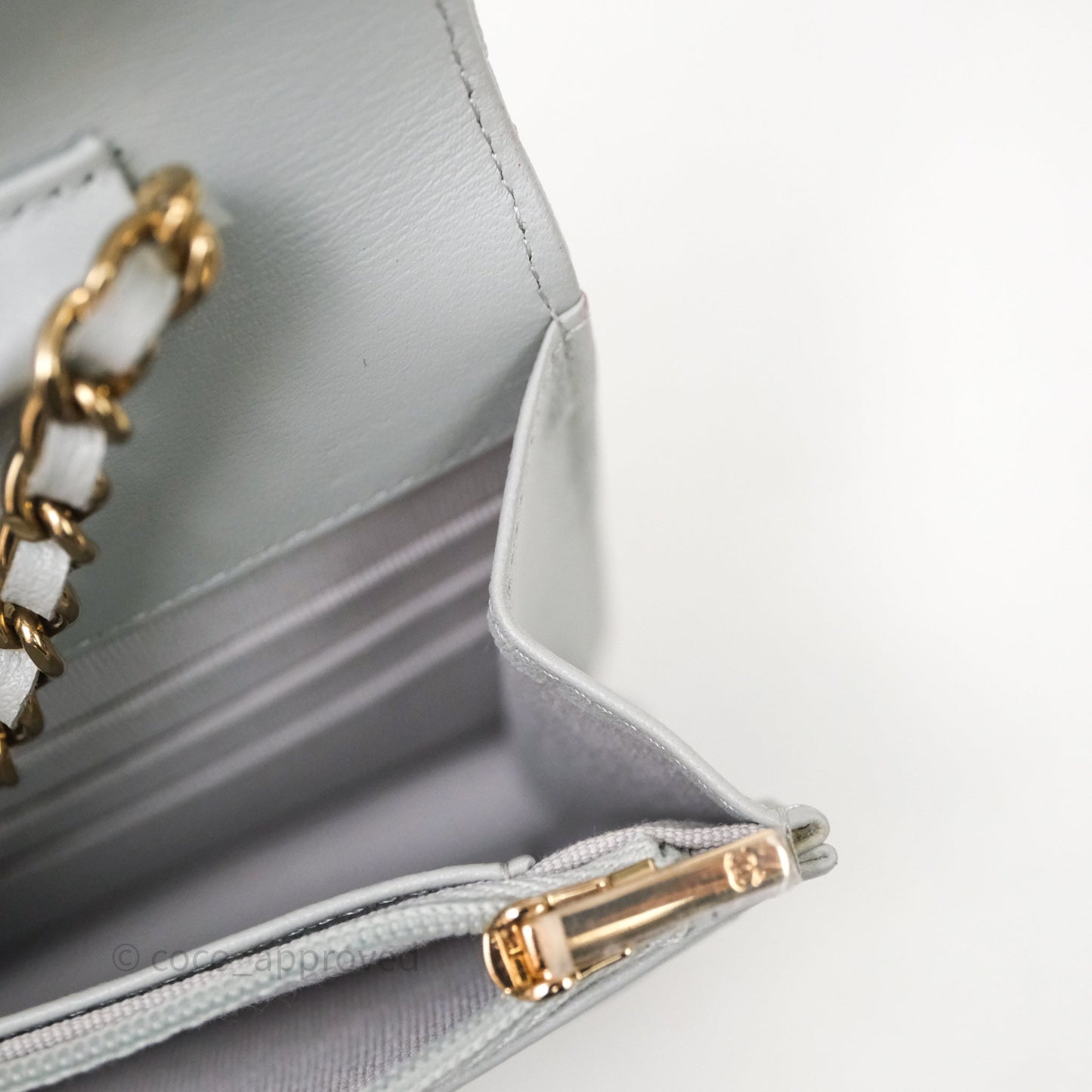 Chanel Classic Quilted Wallet on Chain WOC Grey Lambskin Gold Hardware