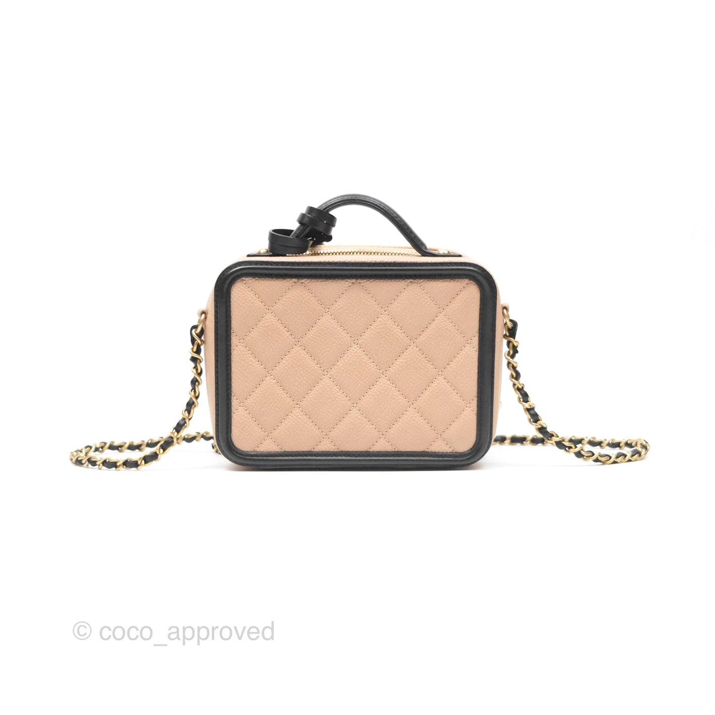 Chanel Quilted Small CC Filigree Vanity Case Beige Black Caviar Gold Hardware