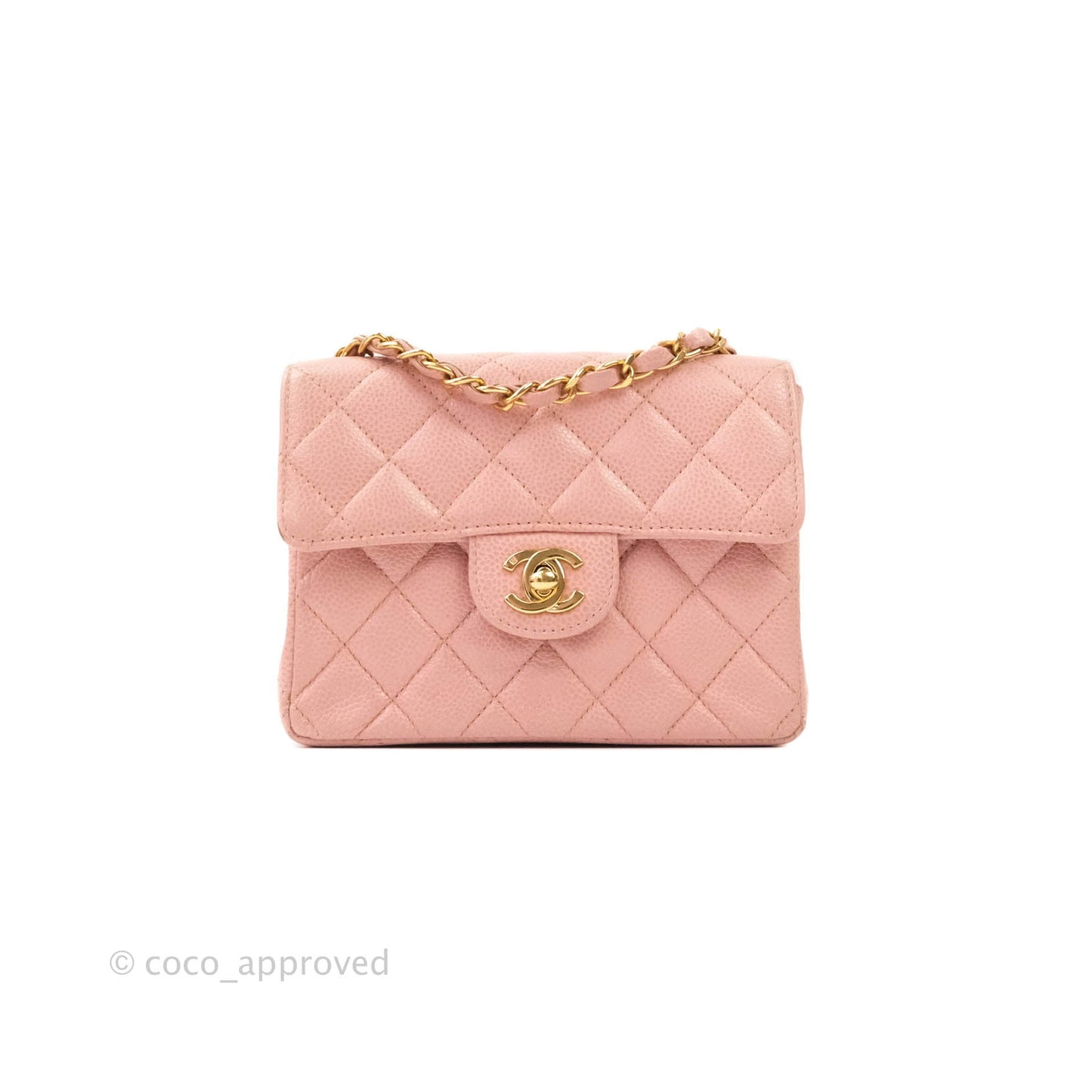 Chanel Quilted Vintage Mini Square Flap Pink Caviar 24K Gold Hardware