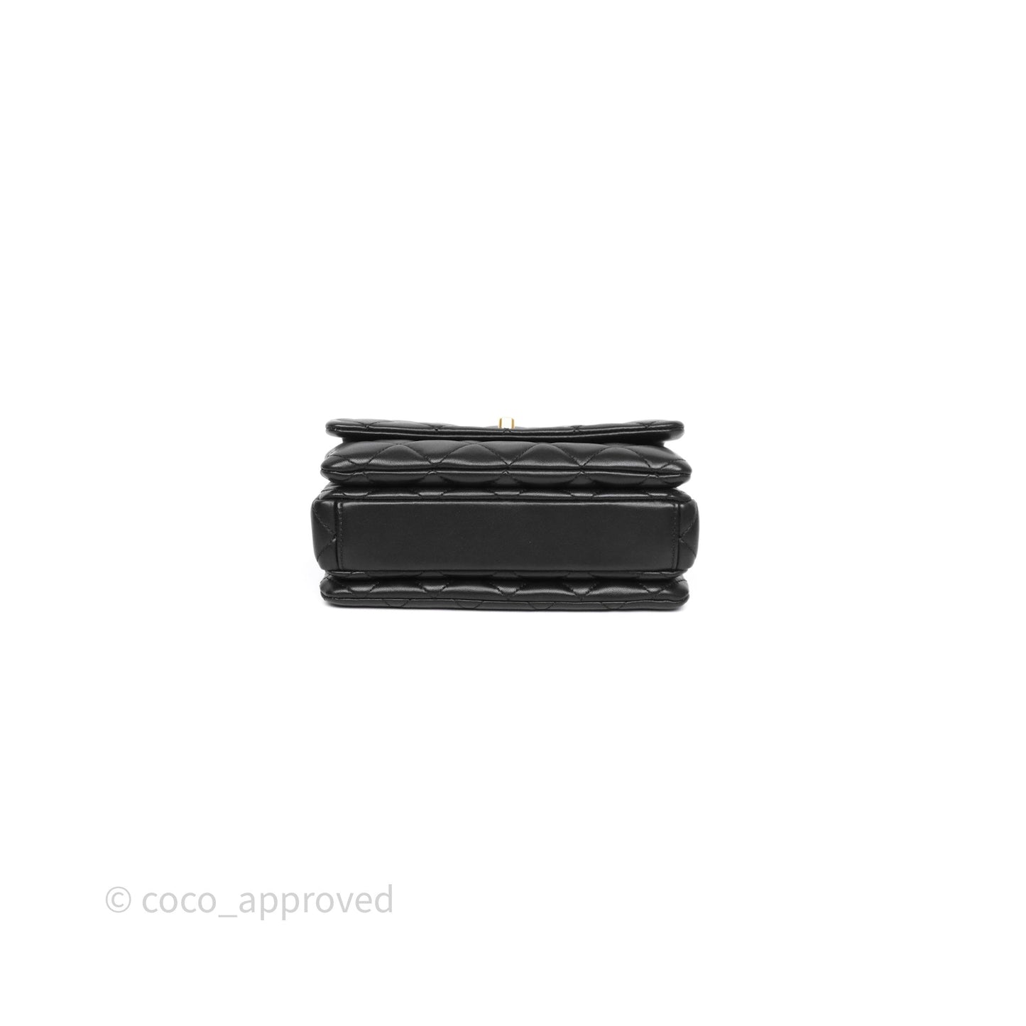 Chanel Quilted Accordion Flap Bag with Button on Chain Black Lambskin Aged Gold Hardware 22A