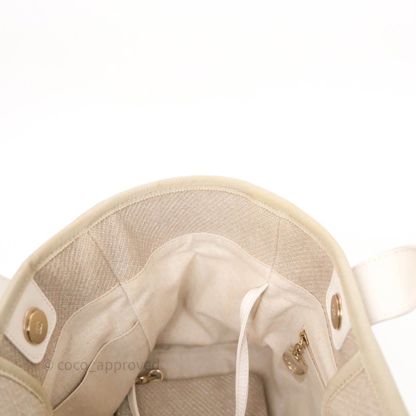 Chanel New Small Deauville Tote Beige Canvas Gold Hardware