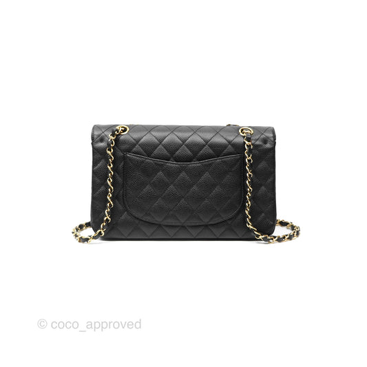 Chanel M/L Medium Classic Flap Quilted Black Caviar 24K Gold Hardware
