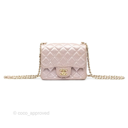 Chanel Mini Square Metallic Rose Gold Goatskin Gold Hardware 14B
