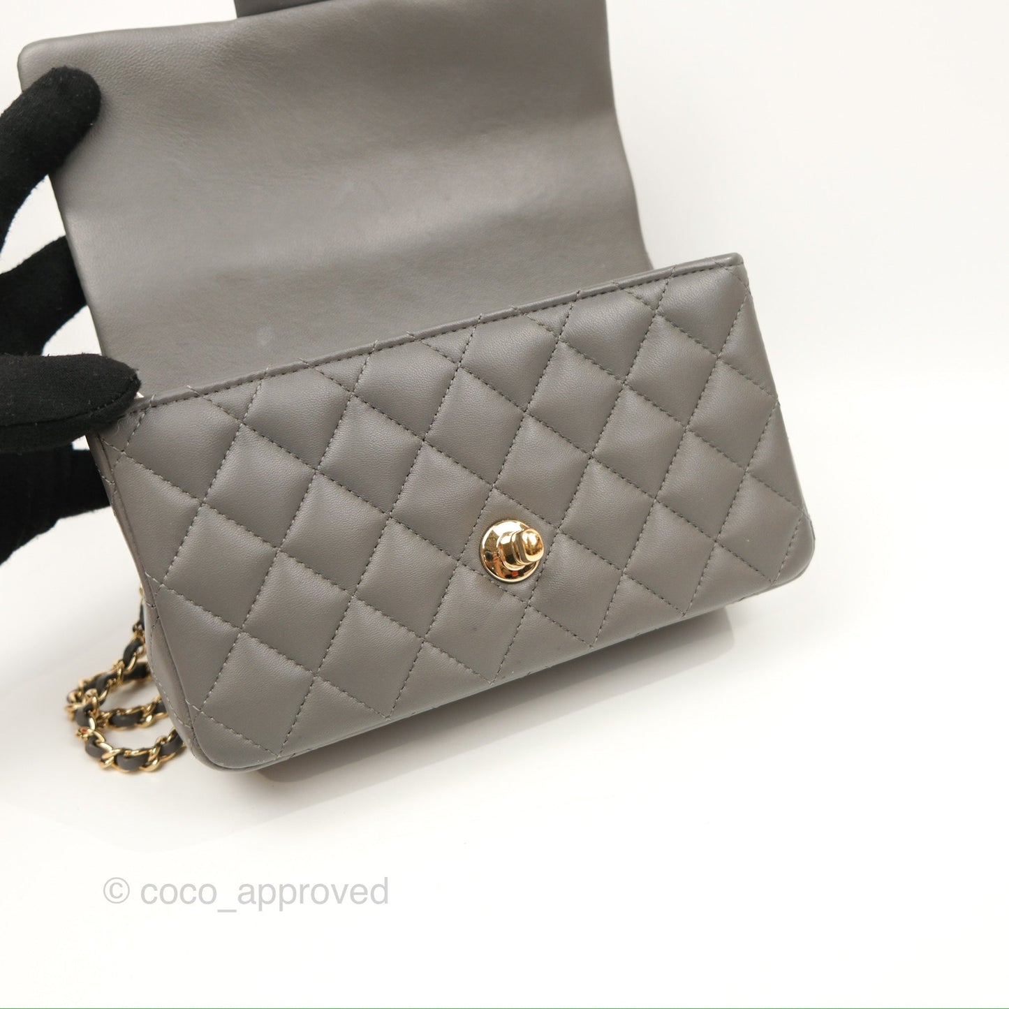 Chanel Top Handle Mini Rectangular Flap Bag Grey Lambskin Gold Hardware