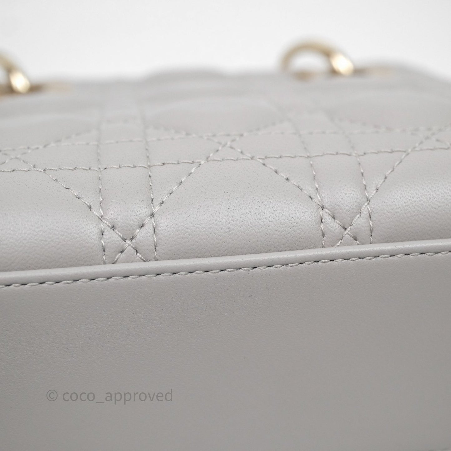 Christian Dior Mini Lady Dior Gray Lambskin Cannage Diamonds Gold Hardware