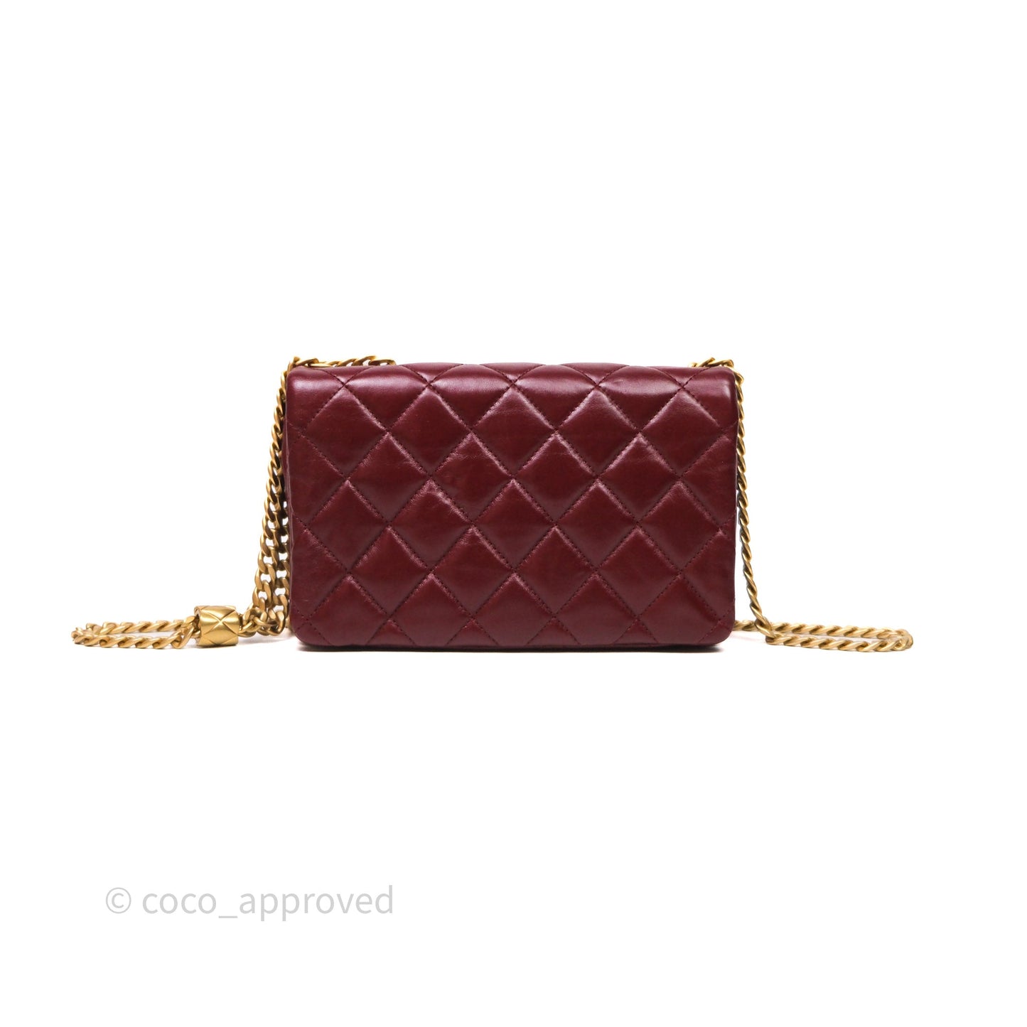 Chanel Small All Slide Adjustable Chain Flap Bag Burgundy Lambskin Aged Gold Hardware
