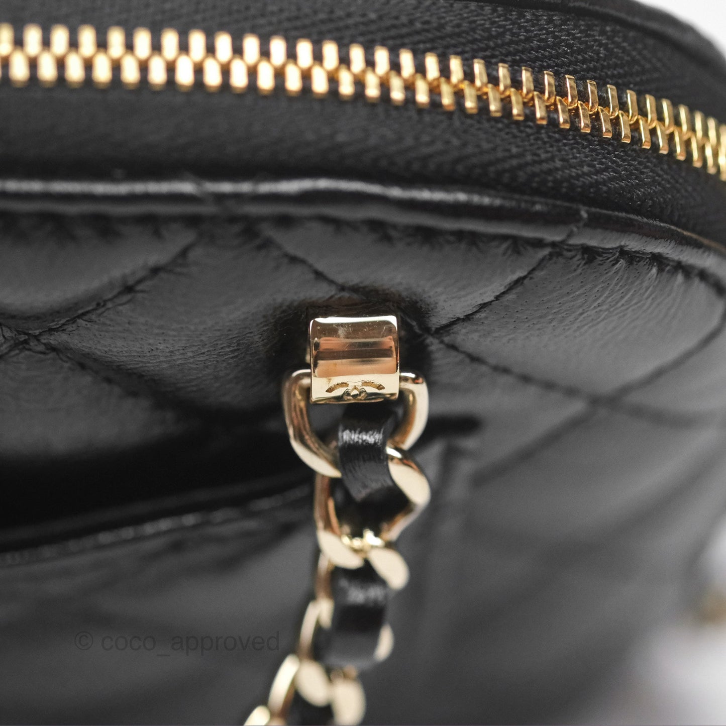 Chanel Mini Handle Clutch with Chain Black Shiny Lambskin Gold Hardware