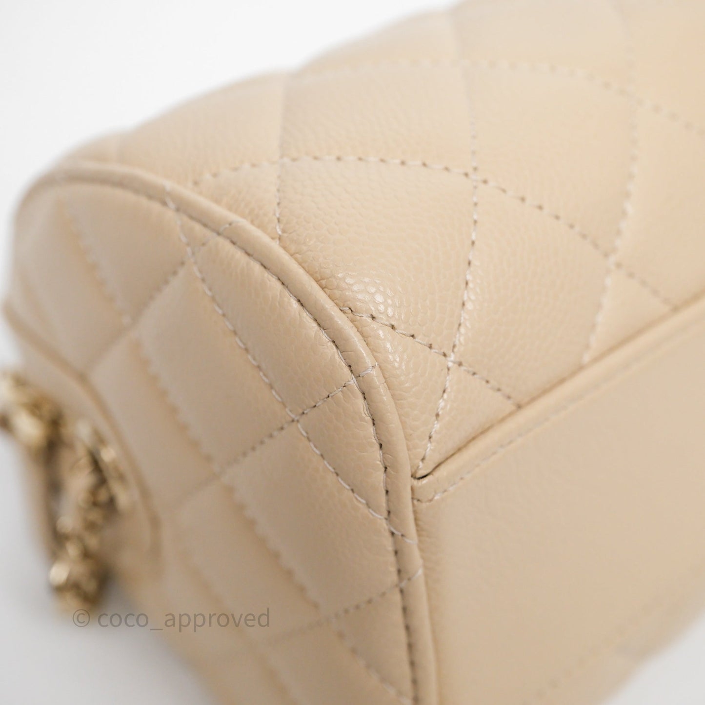 Chanel Mini Quilted Bowling Bag Beige Caviar Gold Hardware 25P