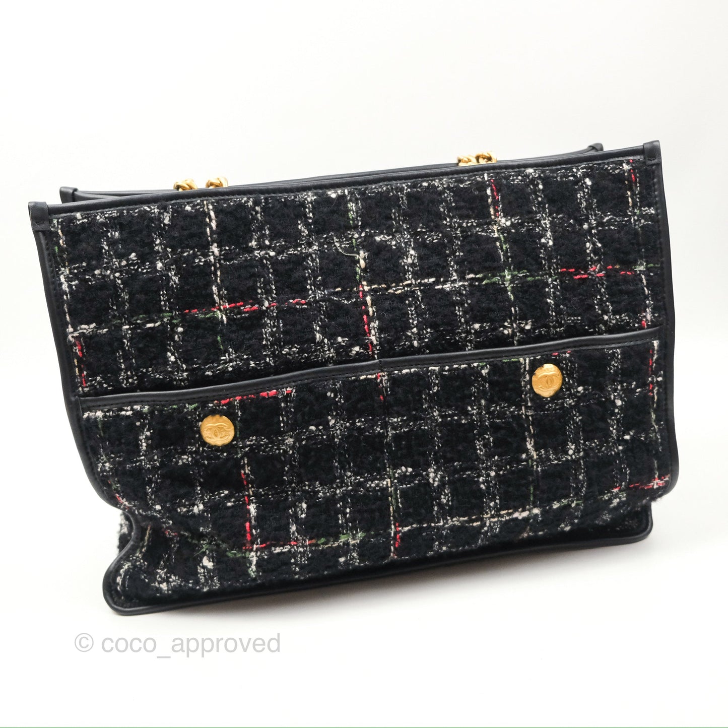 Chanel Tweed Tote Bag Leather Gold Hardware 22K
