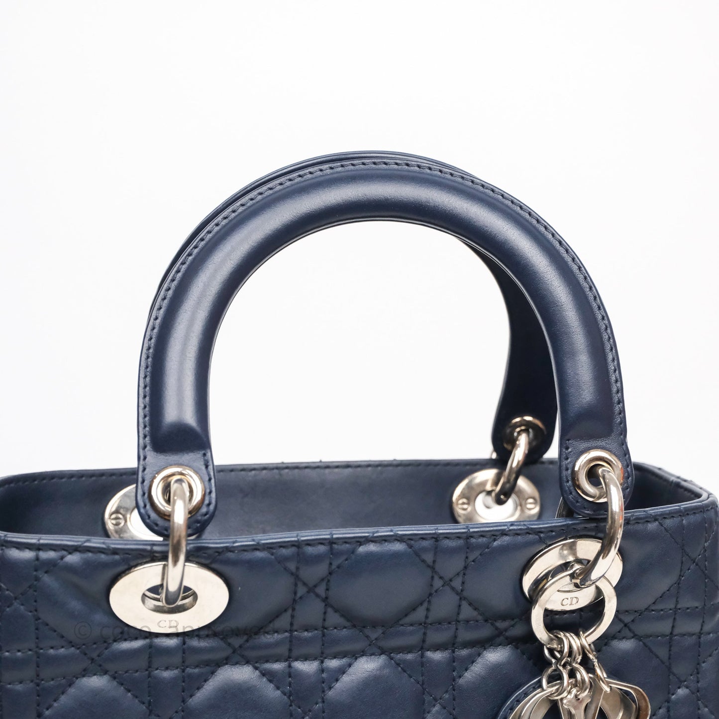 Christian Dior Medium Lady Dior Navy Lambskin Silver Hardware