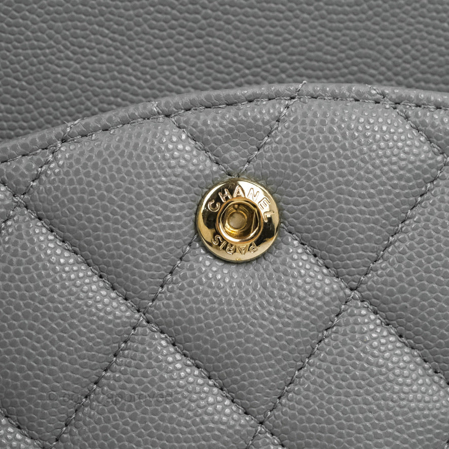 Chanel Classic M/L Medium Flap Quilted Grey Caviar Gold Hardware