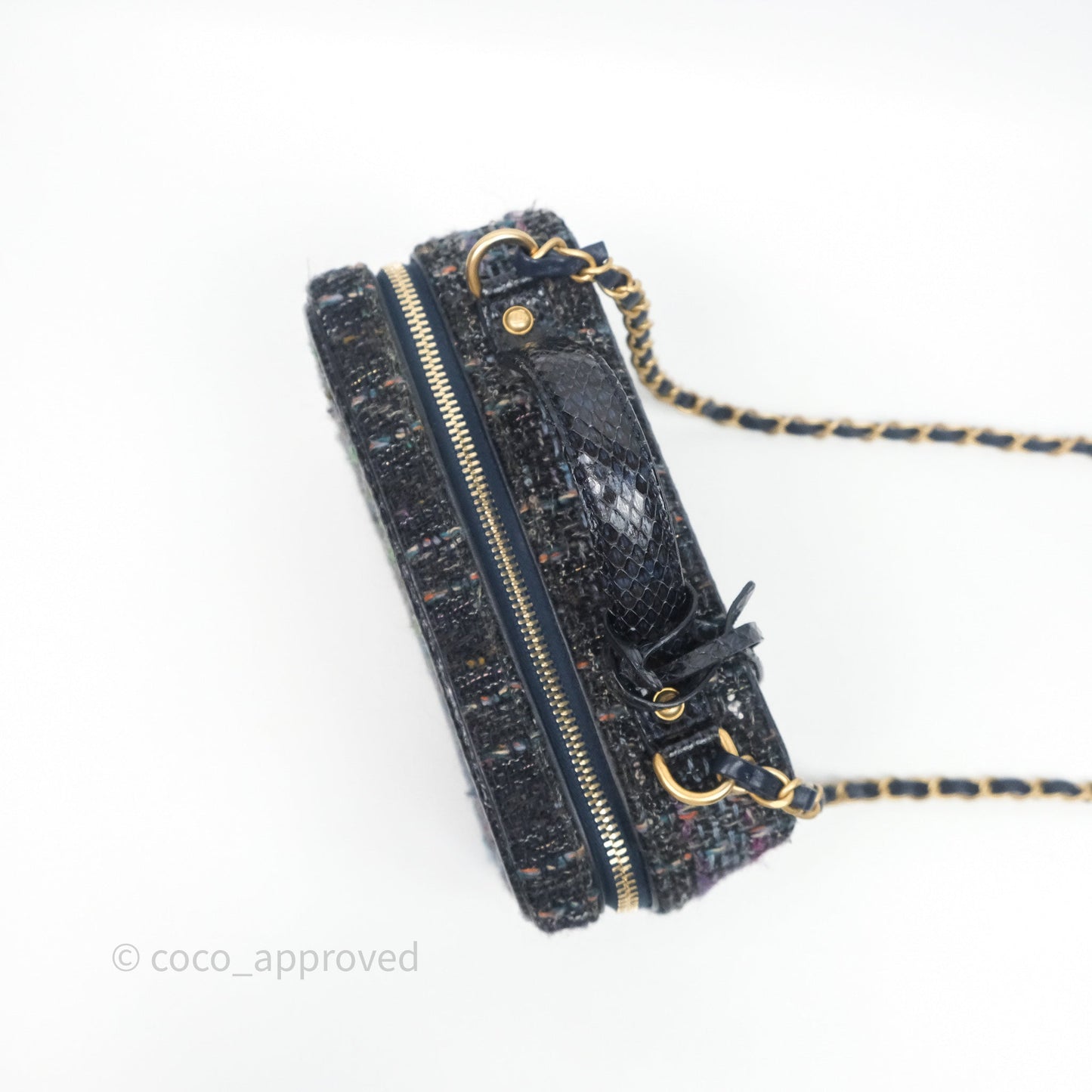 Chanel Medium CC Filigree Vanity Case Navy Tweed Python
