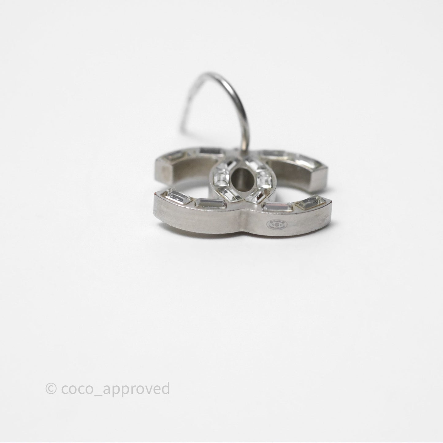 Chanel CC Crystal Drop Earrings Silver Tone 12C