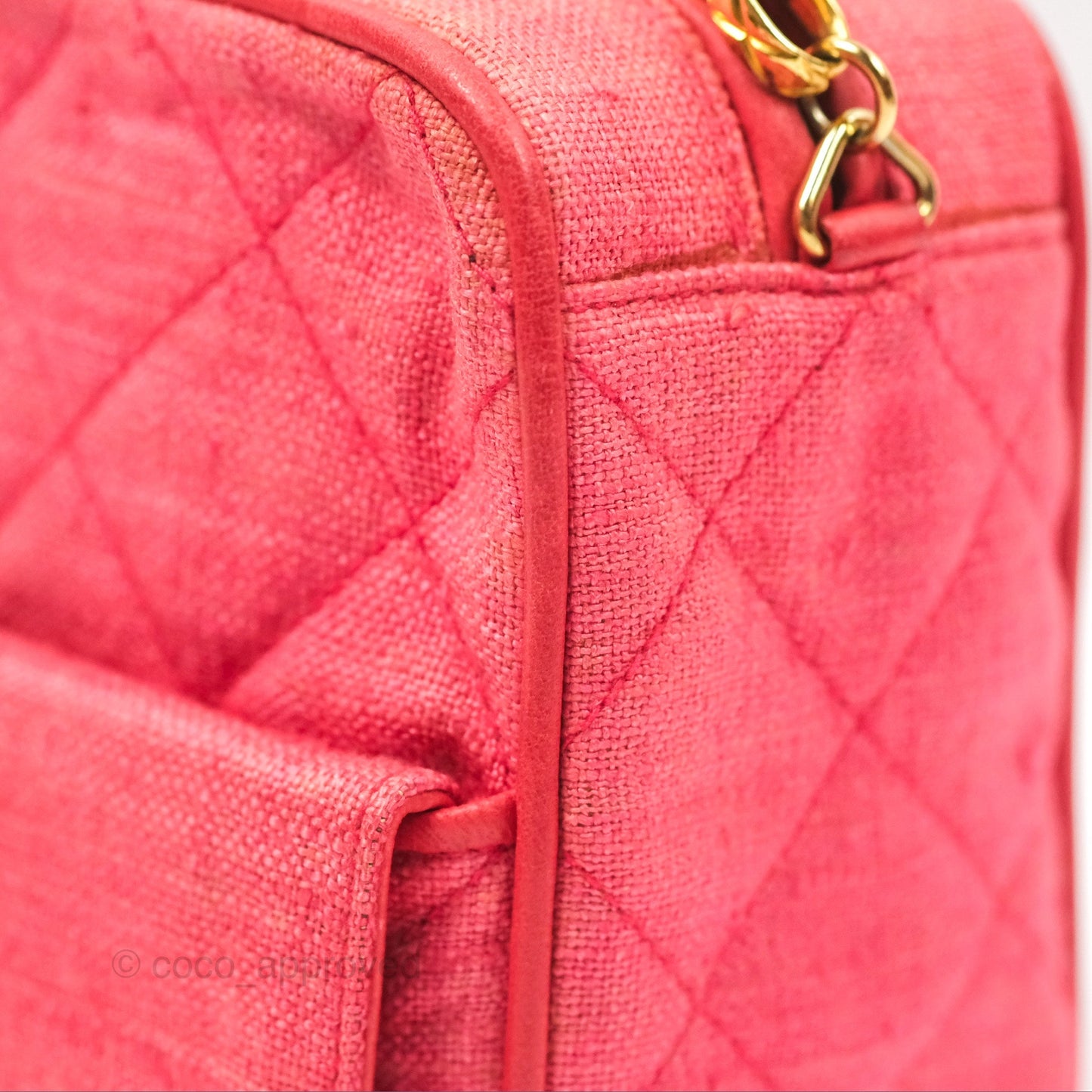 Chanel Vintage Small Tassel Camera Bag Dark Pink Canvas Gold Hardware