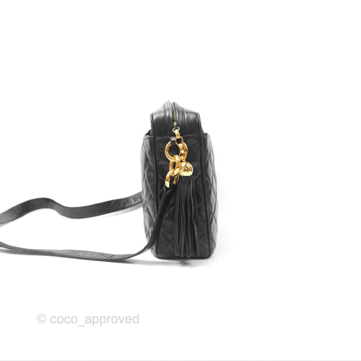 Chanel Vintage Quilted Shoulder Bag Black Lambskin Gold Hardware