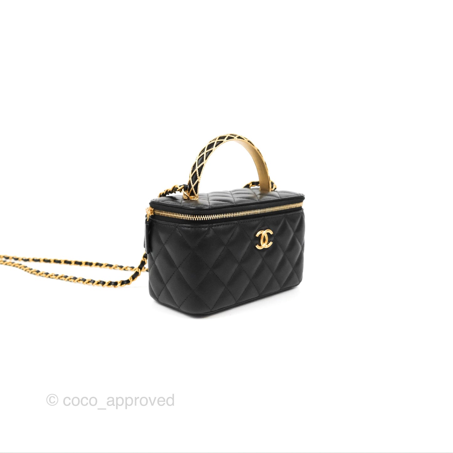 Chanel Metal Handle Vanity Rectangular Black Lambskin Gold Hardware 23A