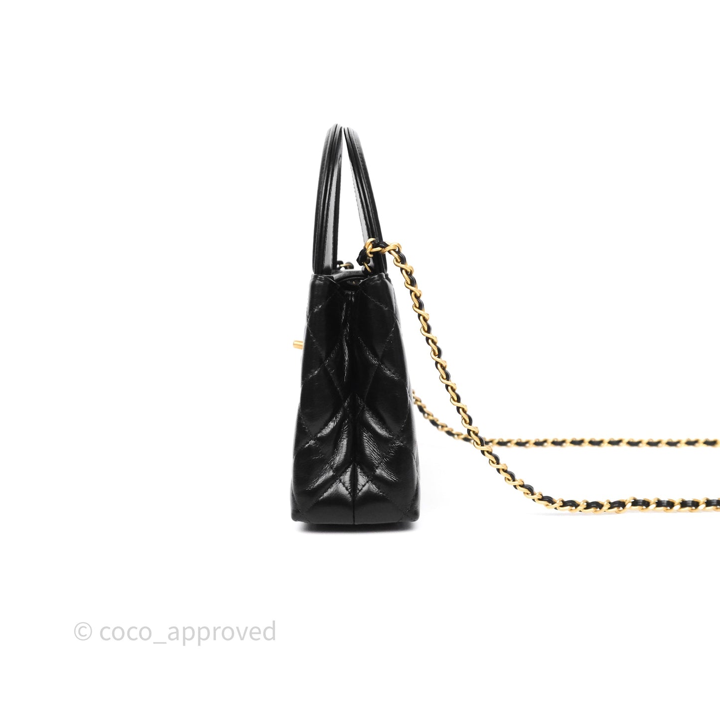 Chanel Kelly Bag Quilted Black Shiny Crumpled Calfskin Aged Gold Hardware