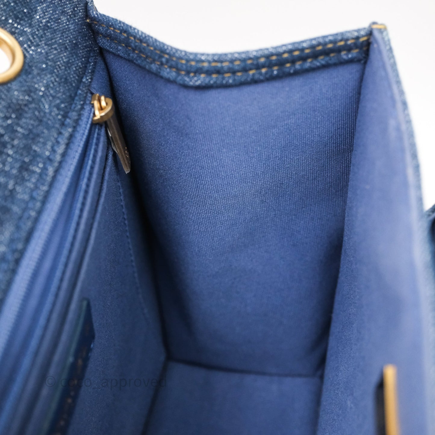 Chanel Square Flap Bag Denim Aged Gold Hardware