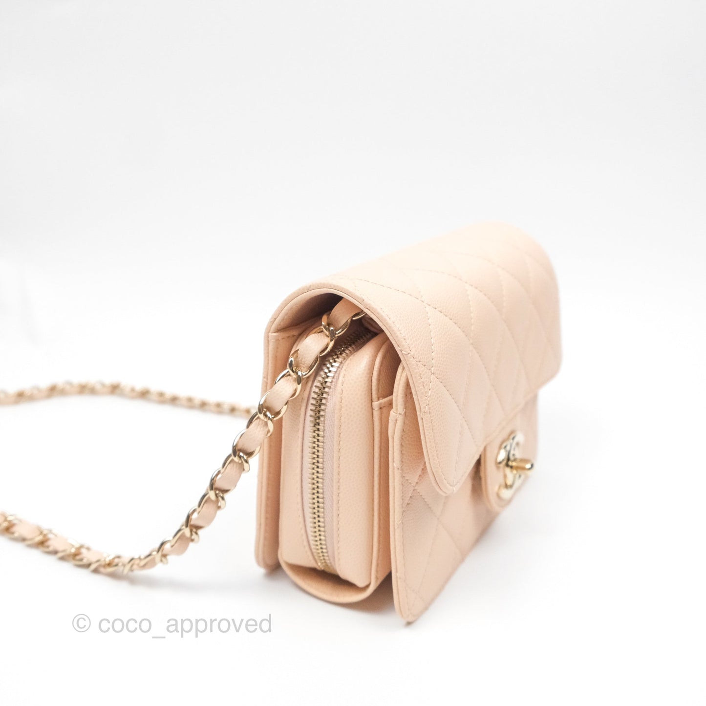 Chanel Quilted Small Like The Wallet Flap Light Beige Pink Caviar Light Gold Hardware 22C