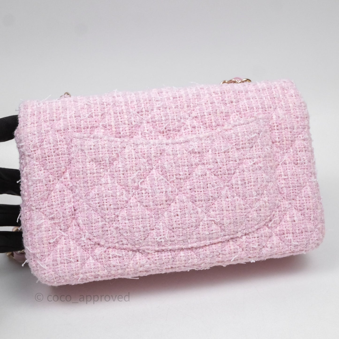 Chanel Classic Mini Rectangular Flap Pink Tweed Gold Hardware