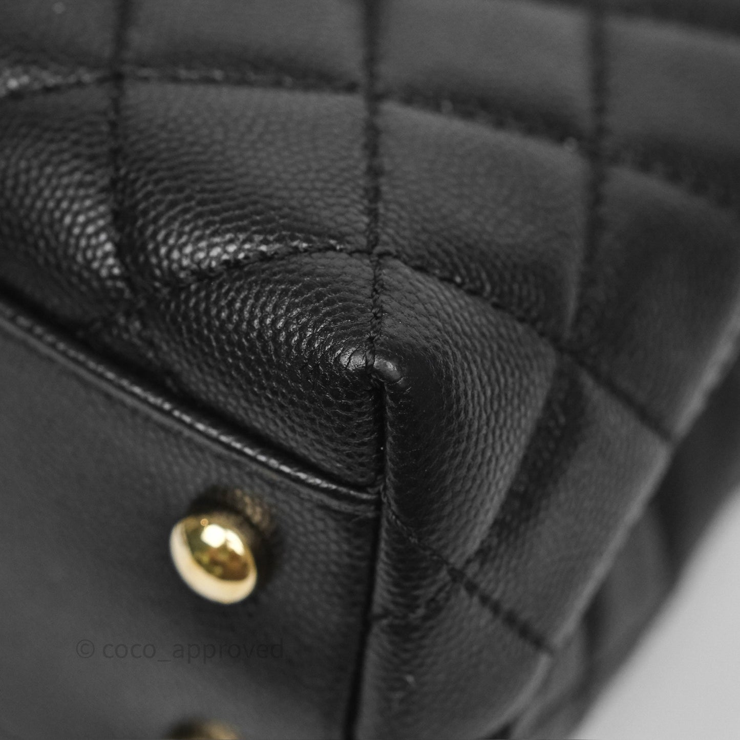 Chanel Small Coco Handle Quilted Black Caviar Gold Hardware Lizard Handle
