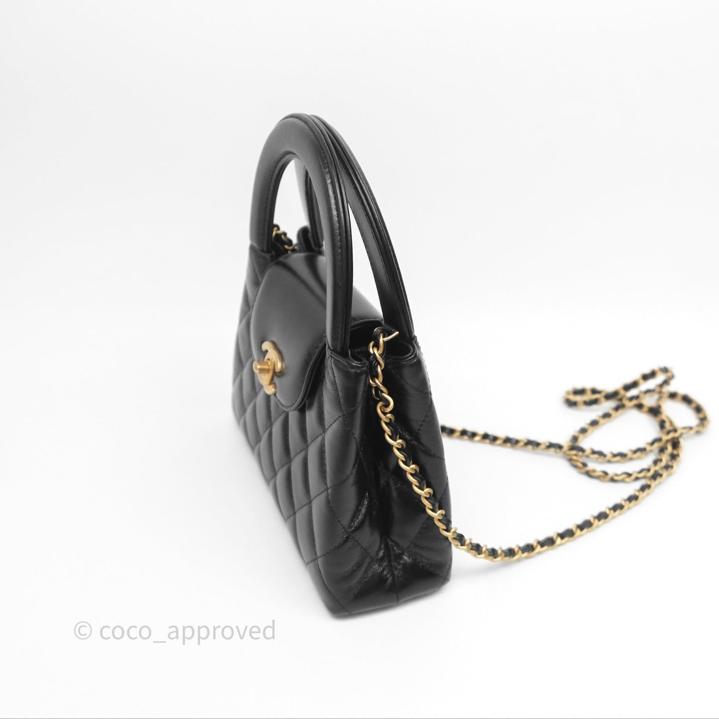 Chanel Kelly Bag Quilted Black Shiny Crumpled Calfskin Aged Gold Hardware