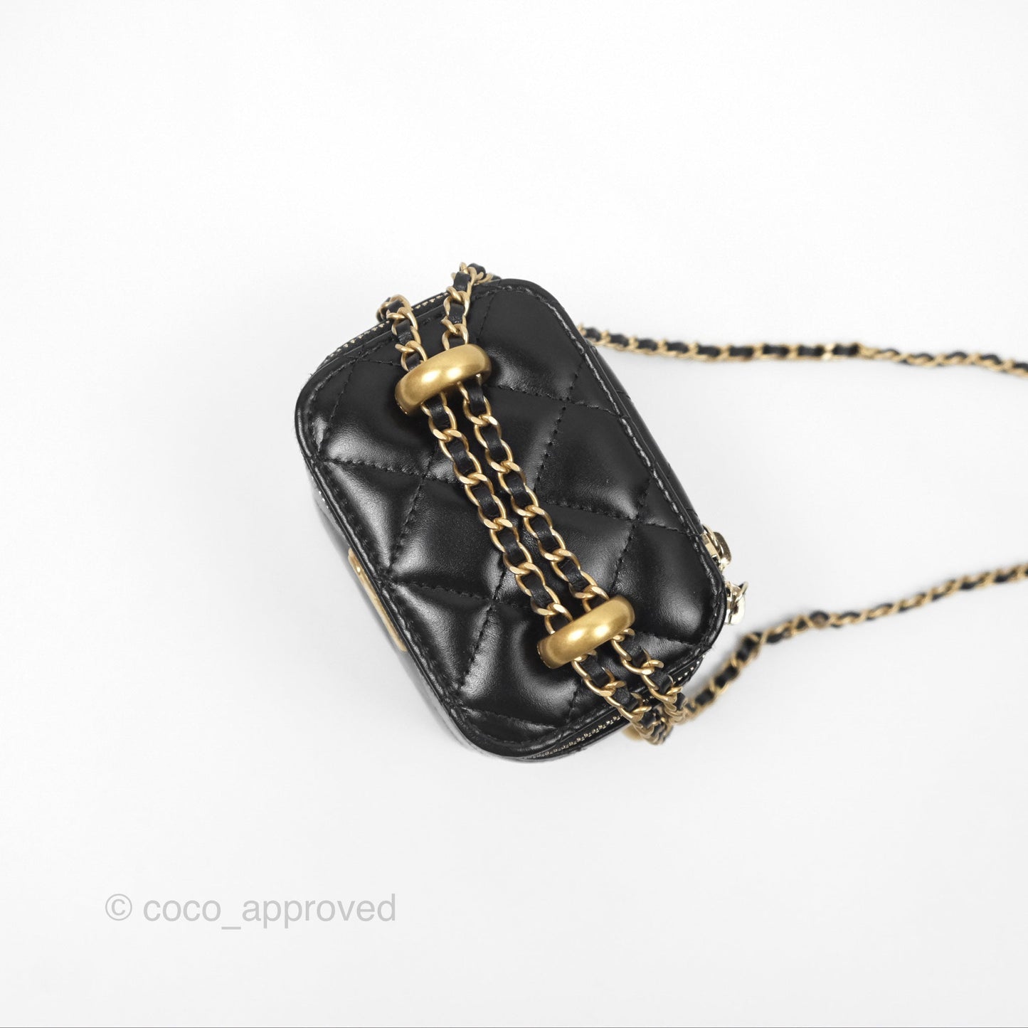 Chanel Quilted Mini Perfect Fit Vanity With Chain Black Calfskin Aged Gold Hardware 21A