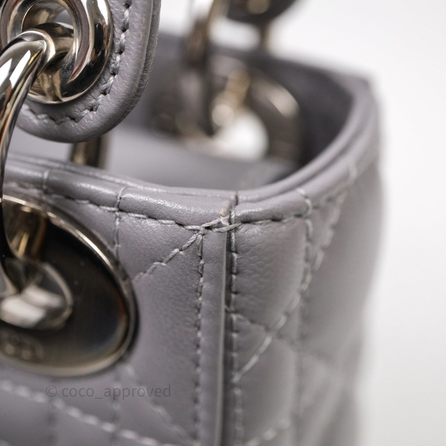Christian Dior Mini Lady Dior Lambskin Cannage Grey Silver Hardware