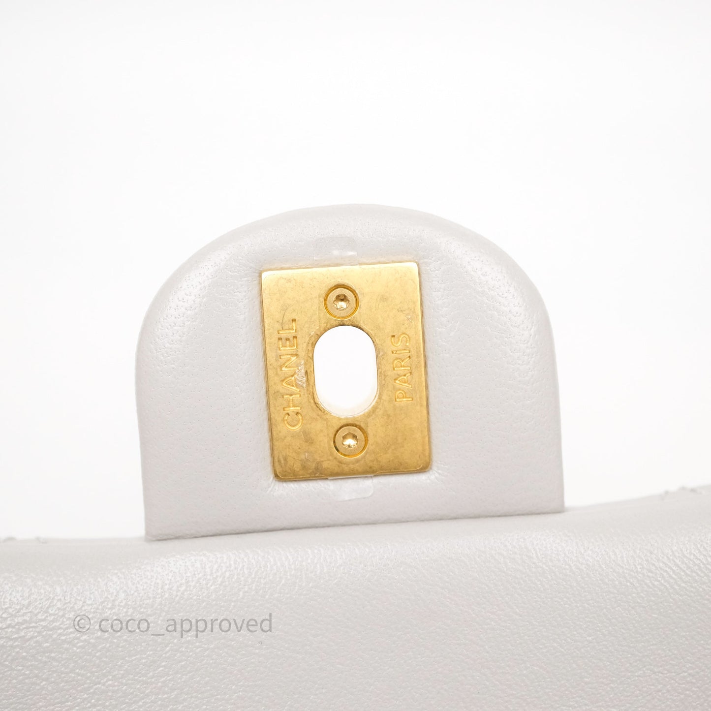 Chanel Heart Crush Mini Flap Bag Light Grey Lambskin Aged Gold Hardware 24P