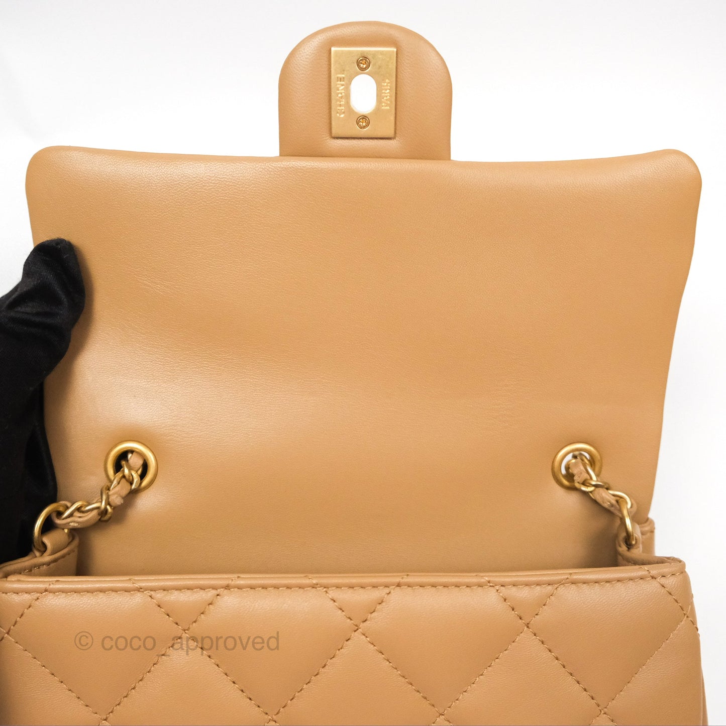 Chanel Mini Flap Bag With Heart CC Charm Beige Lambskin Aged Gold Hardware 22B