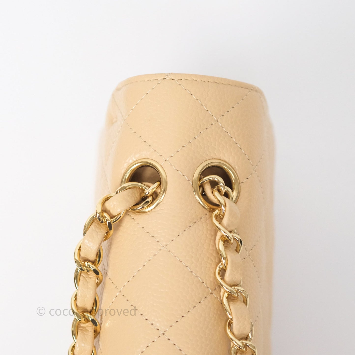 Chanel M/L Medium Classic Flap Quilted Beige Caviar Gold Hardware