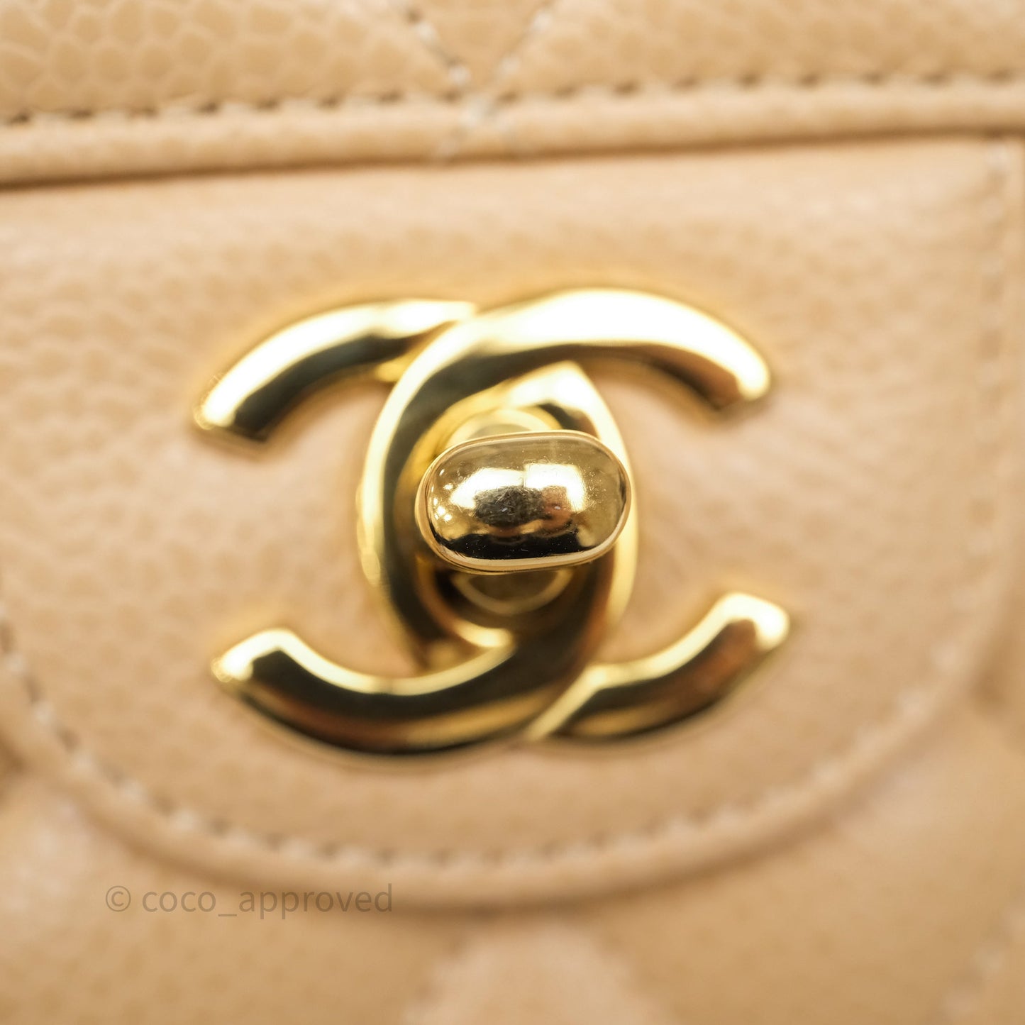 Chanel Small Classic Flap Quilted Beige Caviar Gold Hardware