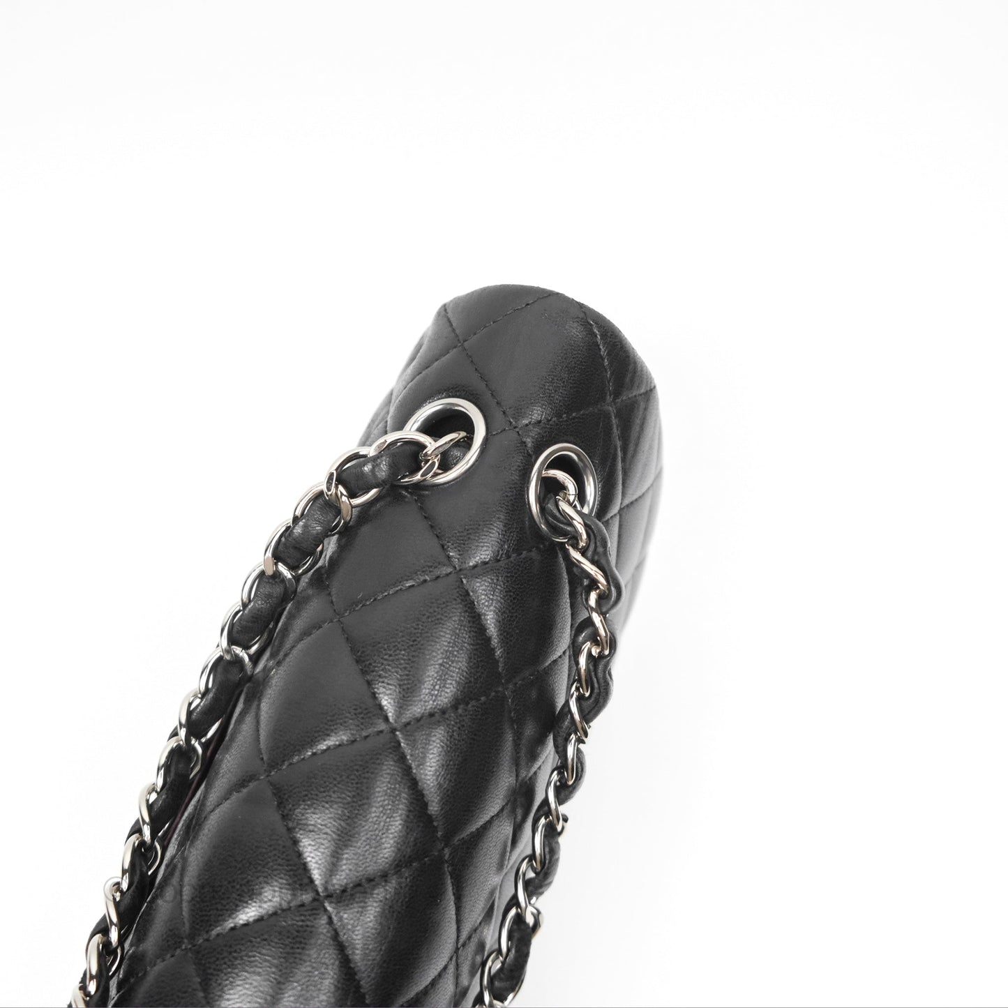 Chanel Classic M/L Medium Flap Quilted Black Lambskin Silver Hardware